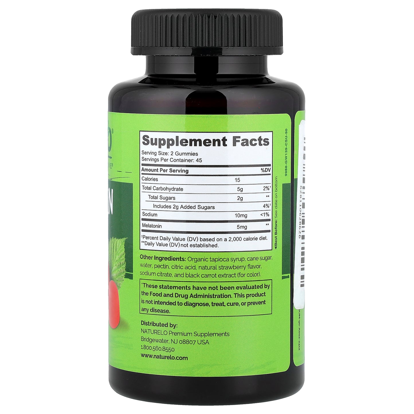 NATURELO, Melatonin Gummies, Strawberry, 90 Vegan Gummies (2.5 mg per Gummy)