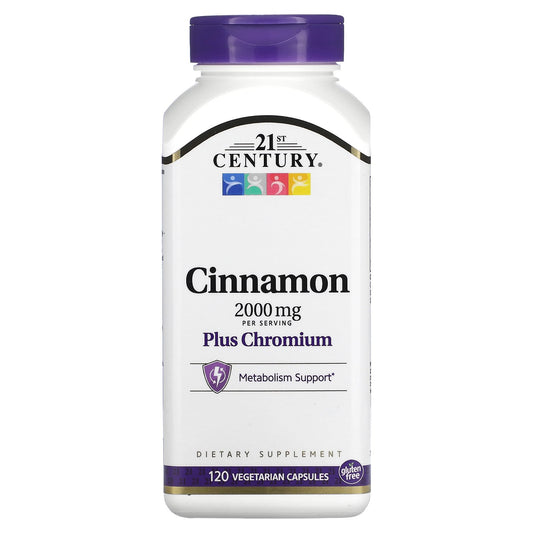 21st Century, Cinnamon Plus Chromium, 2,000 mg, 120 Vegetarian Capsules (500 mg per Capsule)