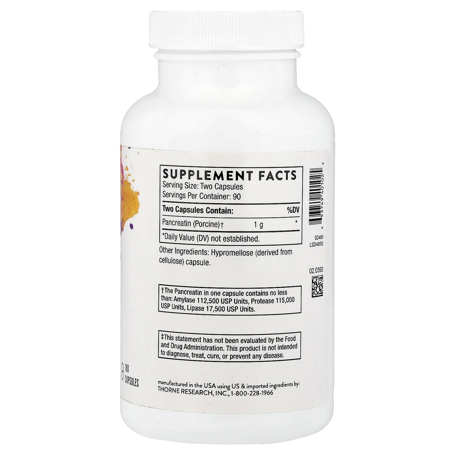 Thorne, Pancreatic Enzymes, 180 Capsules (500 mg per Capsule)