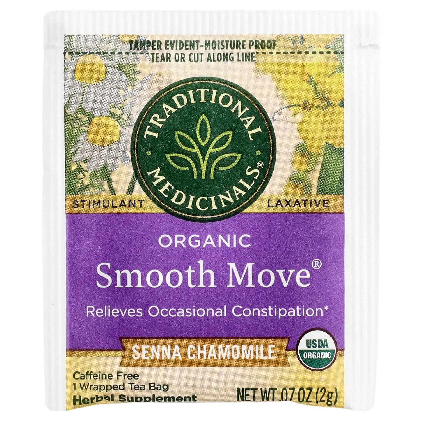 Traditional Medicinals, Organic Smooth Move®, Senna Chamomile, Caffeine Free, 16 Wrapped Tea Bags, 1.13 oz (32 g)