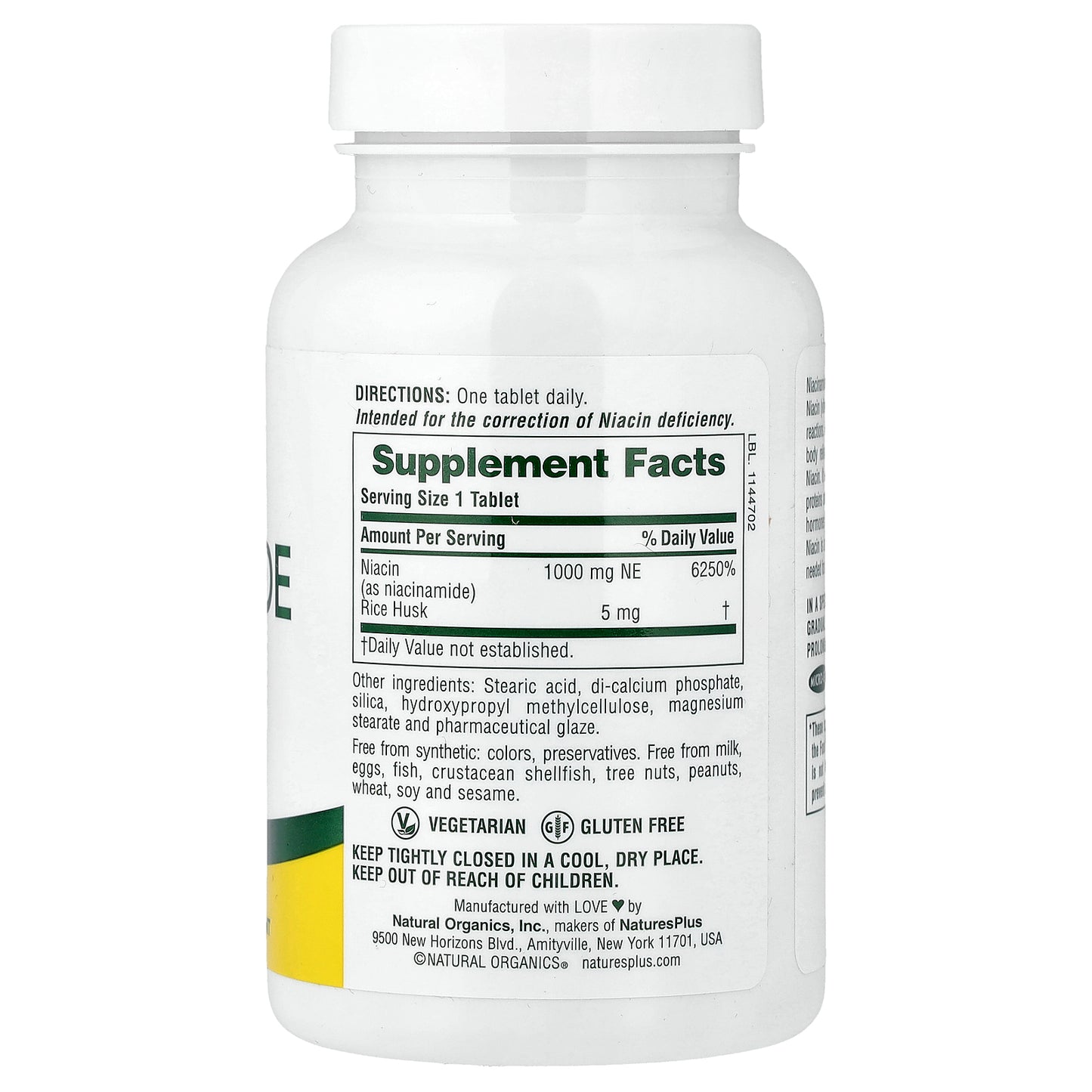 NaturesPlus, Niacinamide, Sustained Release , 1,000 mg, 90 Tablets