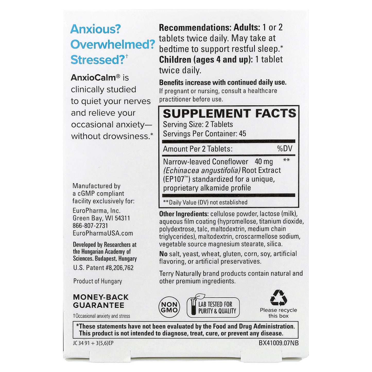 Terry Naturally, AnxioCalm®, 90 Tablets (20 mg per Tablet)