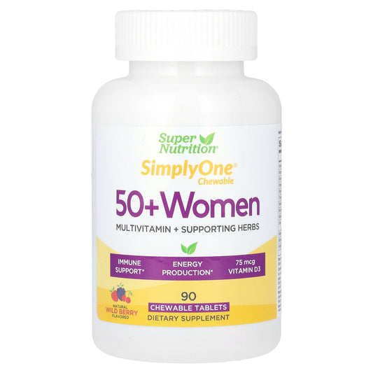 Super Nutrition, SimplyOne, 50+ Women's Multivitamin + Supporting Herbs, Wild-Berry, 90 Chewables