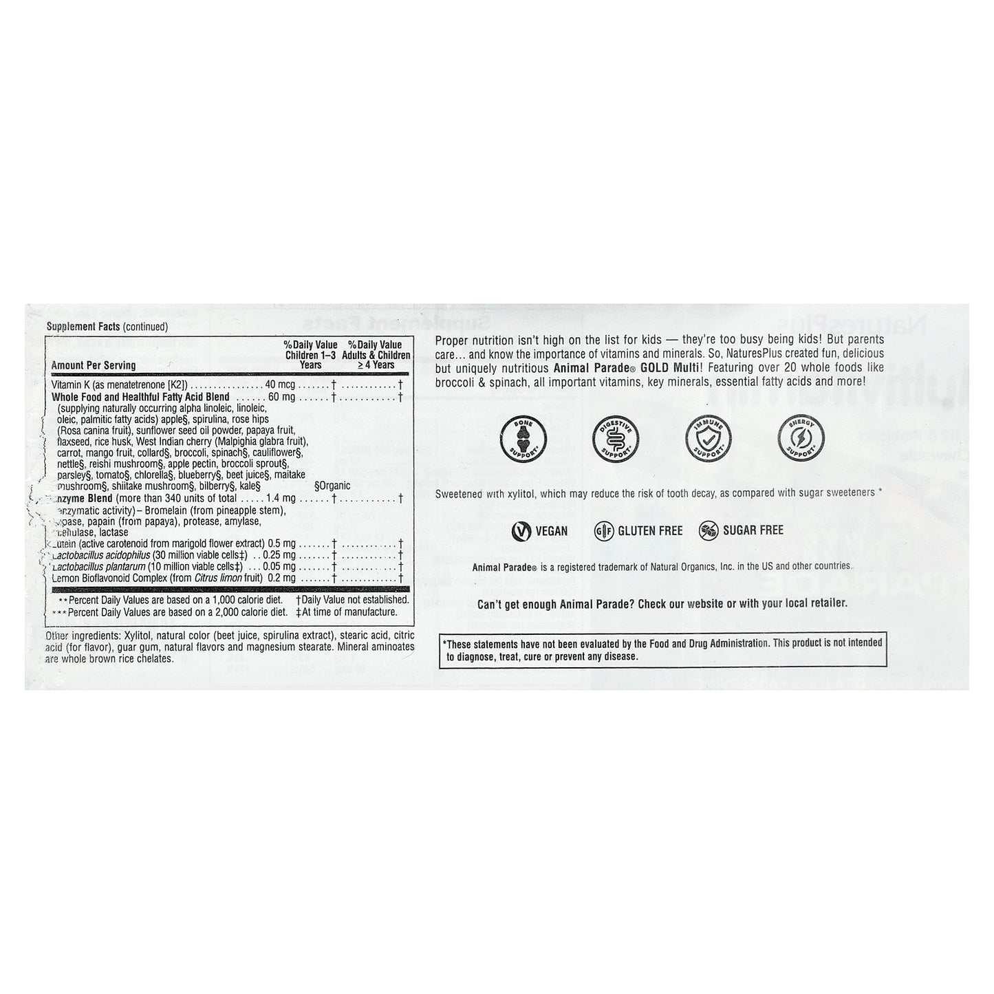 NaturesPlus, Animal Parade Gold, Children's Multivitamin Chewable Supplement, Grape, 120 Animal-Shaped Tablets