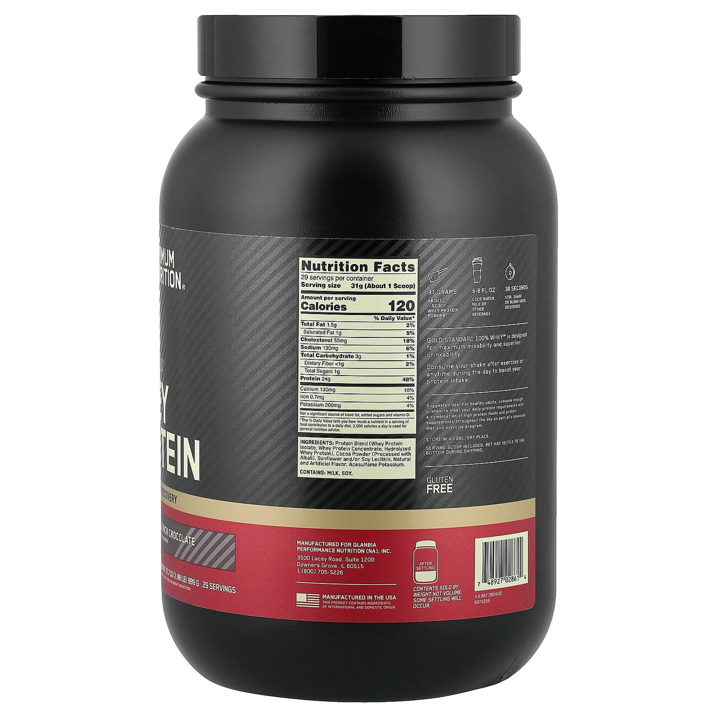 Optimum Nutrition, Gold Standard® 100% Whey Protein, Double Rich Chocolate, 1.98 lb (899 g)