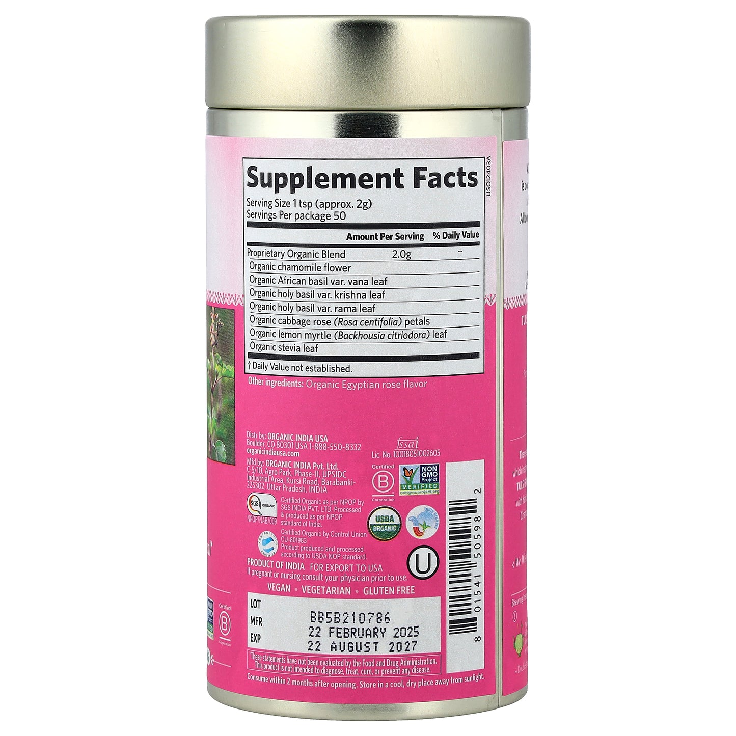 Organic India, Tulsi Sweet Rose Tea, Caffeine Free, 3.5 oz (100 g)