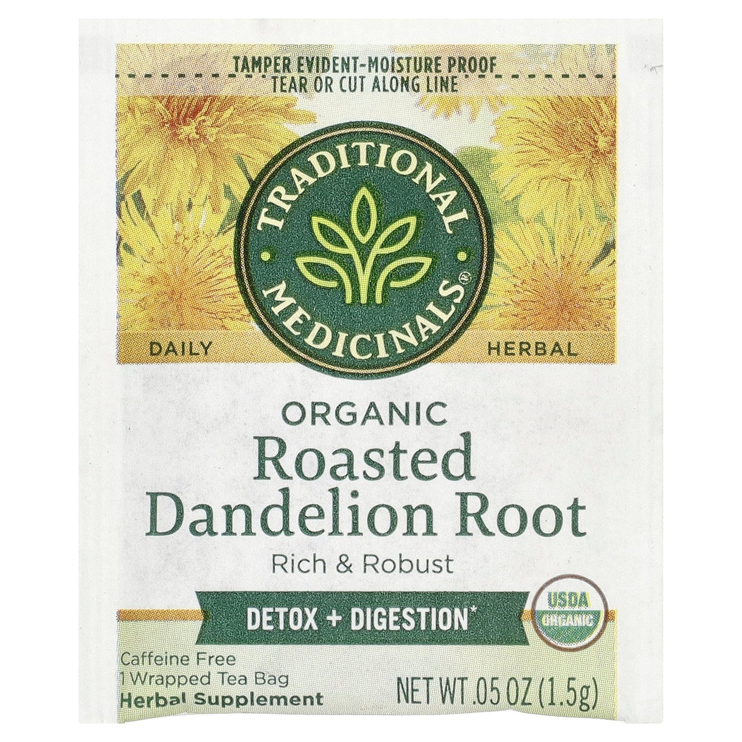 Traditional Medicinals, Organic Roasted Dandelion Root, Caffeine Free, 16 Wrapped Tea Bags, 0.85 oz (24 g)