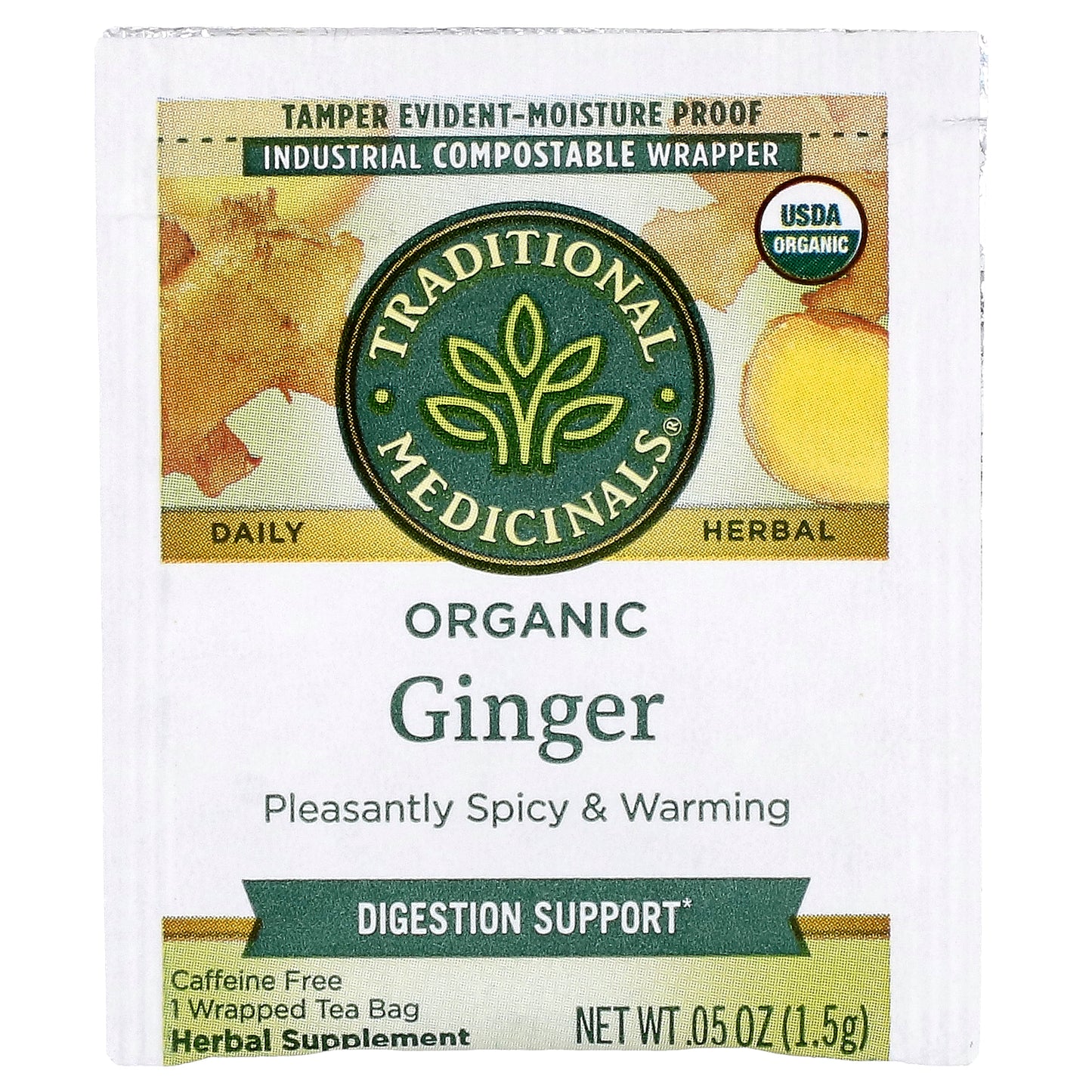 Traditional Medicinals, Organic Ginger, Caffeine Free, 16 Wrapped Tea Bags, 0.85 oz (24 g)