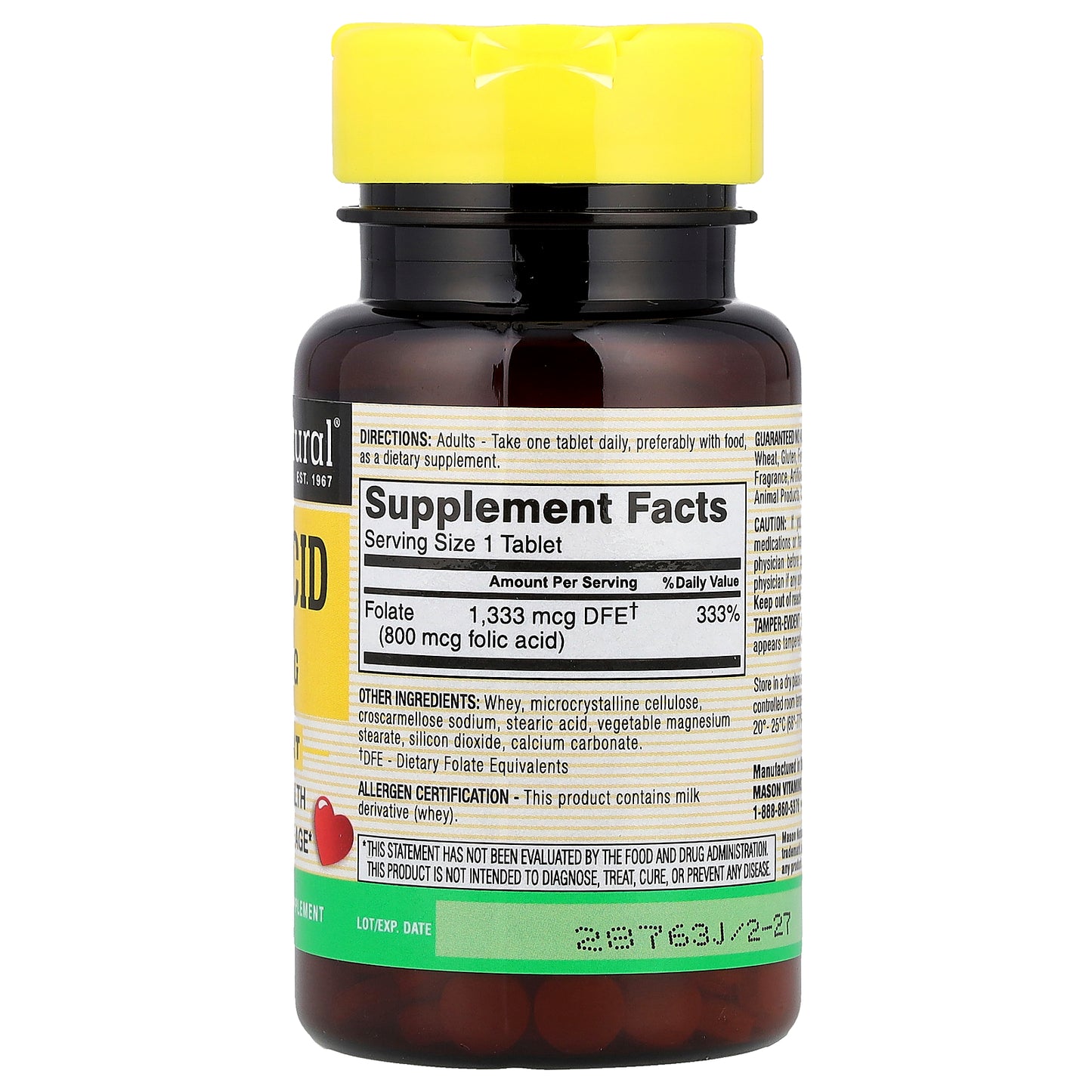 Mason Natural, Folic Acid, 800 mcg, 100 Tablets