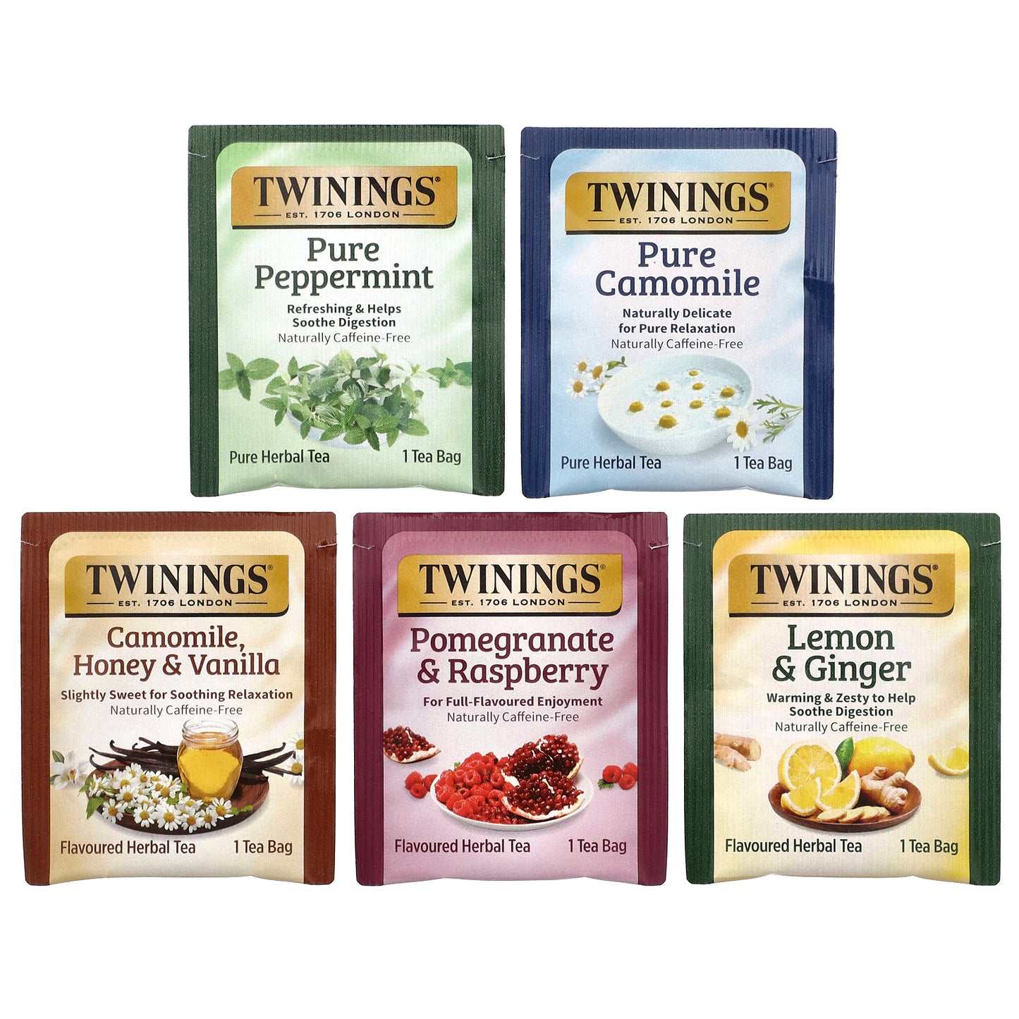 Twinings, Herbal Tea Variety Pack, Caffeine Free, 20 Tea Bags, 1.21 oz (34 g)