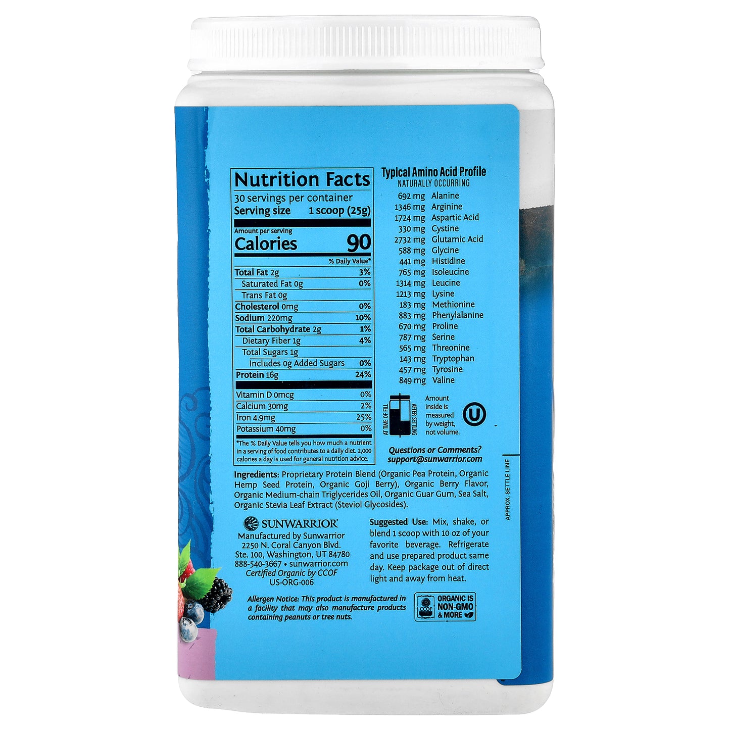 Sunwarrior, Warrior Blend, Protein, Berry, 1.65 lb (750 g)