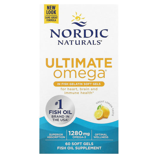 Nordic Naturals, Ultimate Omega, Lemon, 1,280 mg, 60 Fish Gelatin Soft Gels (640 mg per Soft Gel)