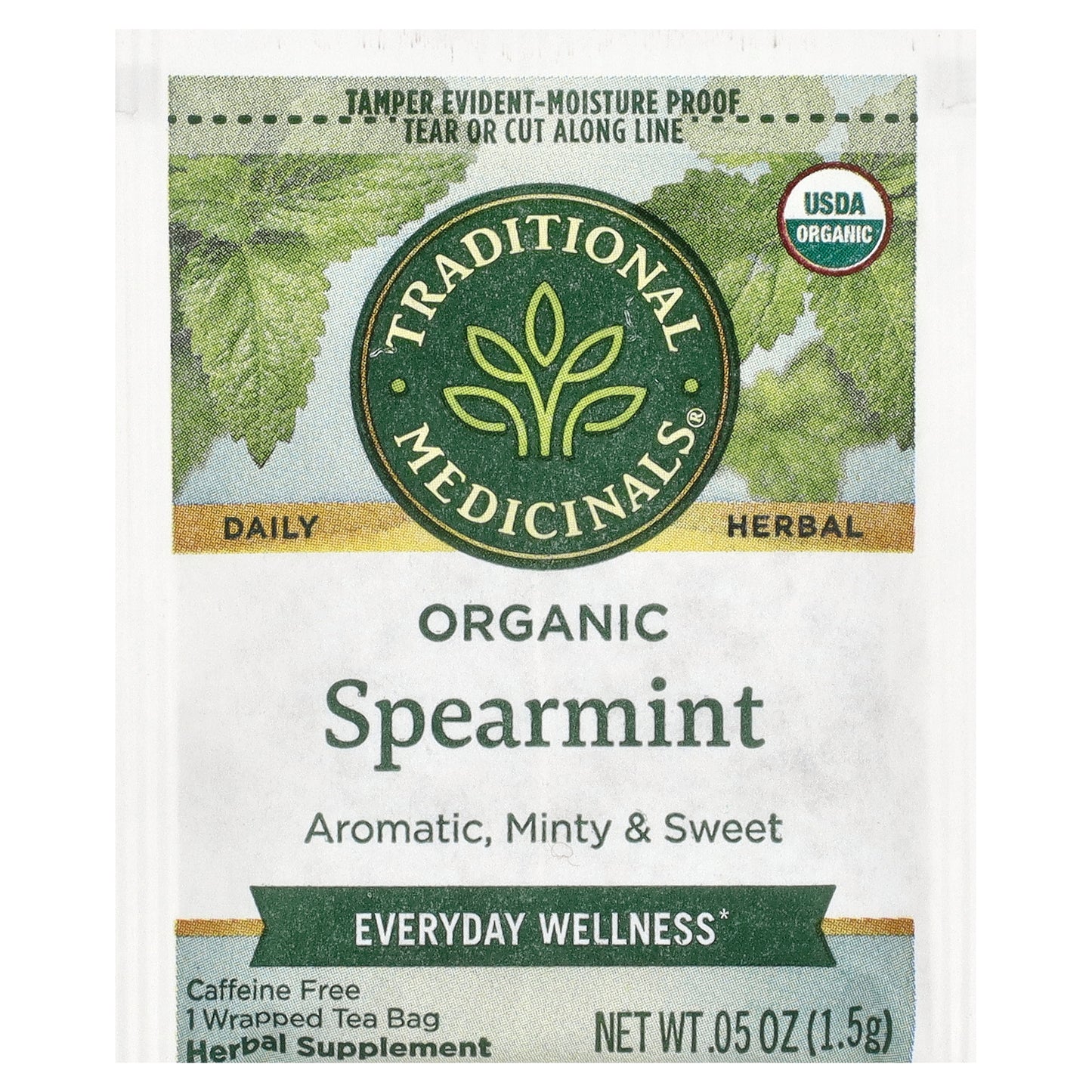 Traditional Medicinals, Organic Spearmint, Caffeine Free, 16 Wrapped Tea Bags, 0.85 oz (24 g)