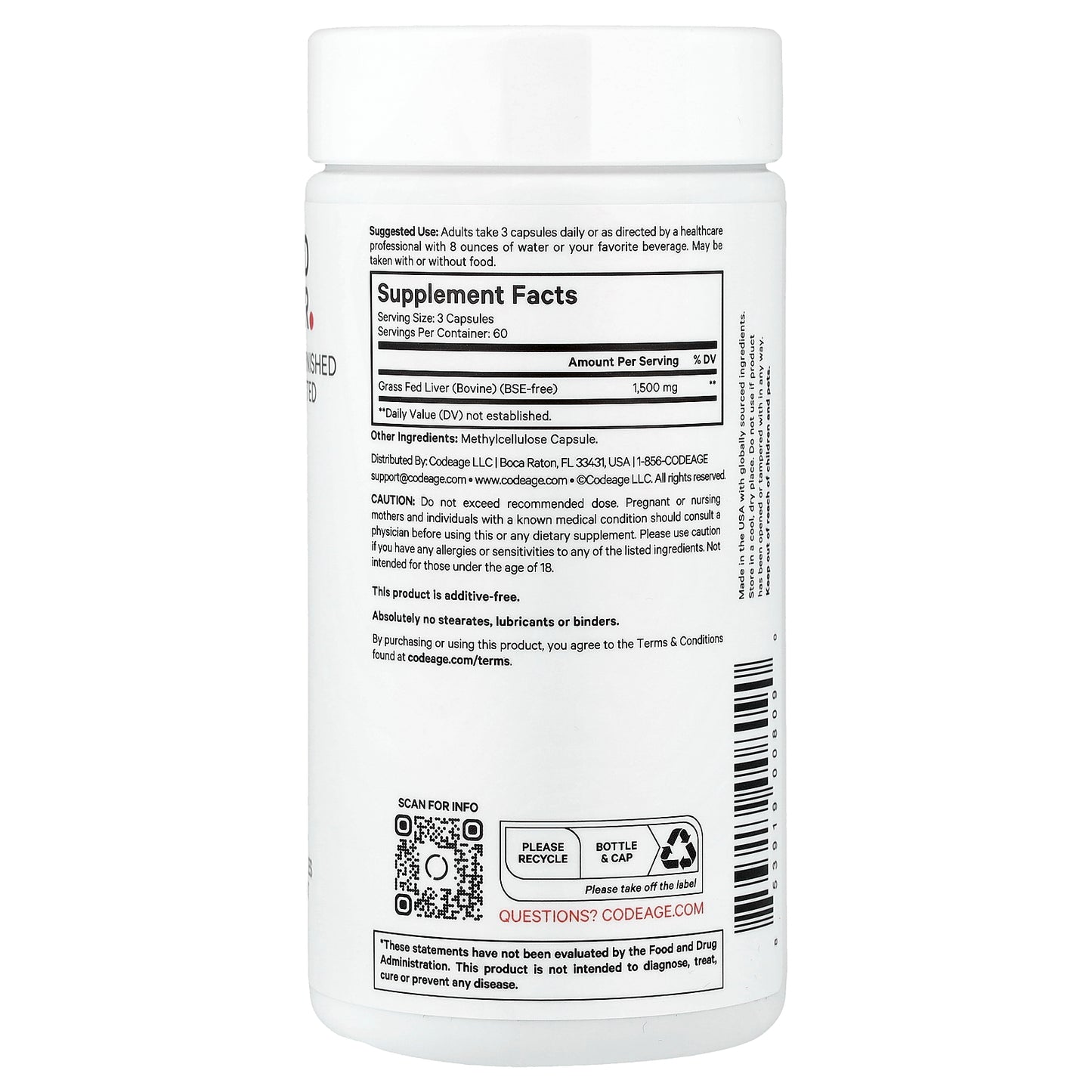 Codeage, Grass-Fed Beef Liver, 180 Vegetable Capsules (500 mg per Capsule)