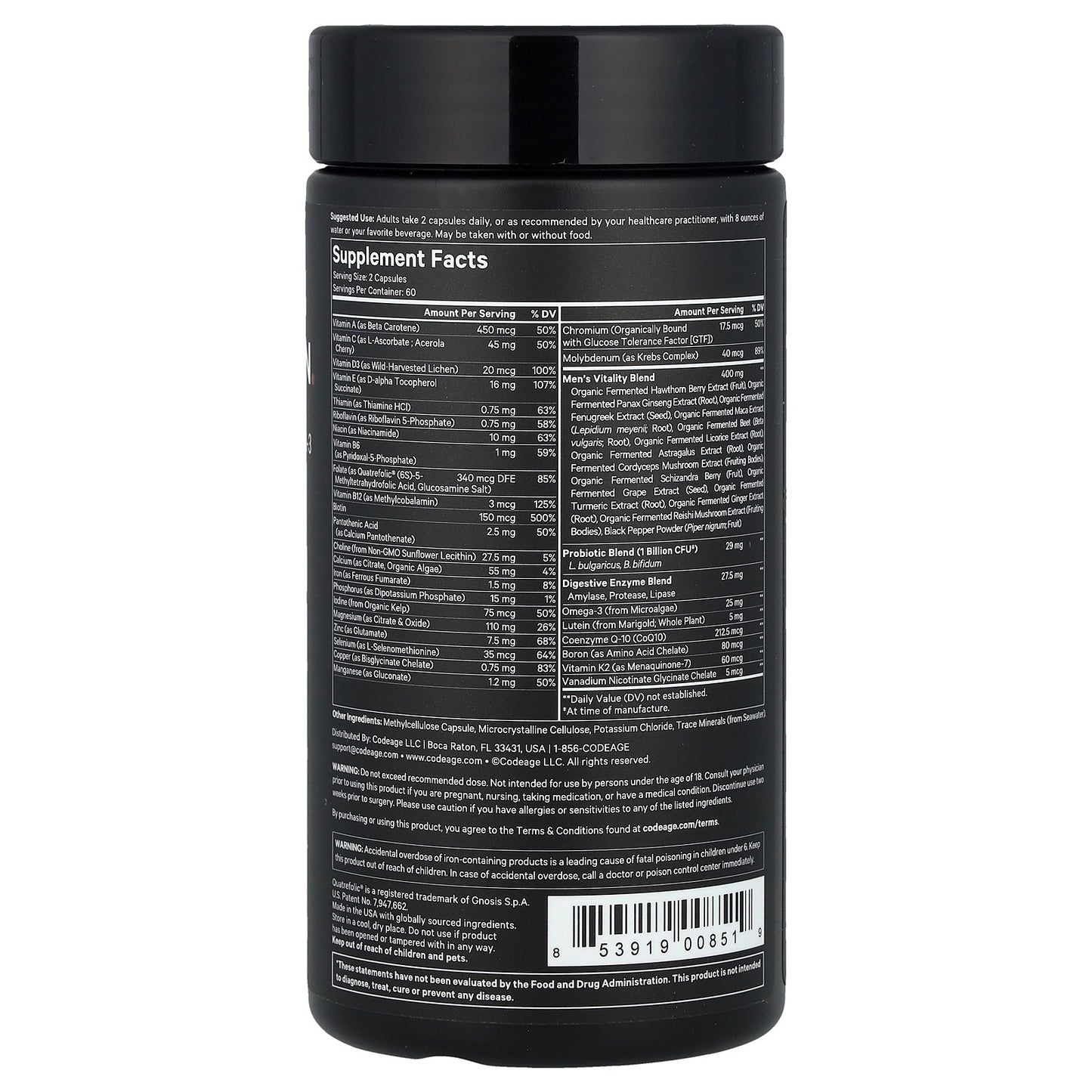 Codeage, Men's Fermented Multivitamin, 120 Vegetable Capsules