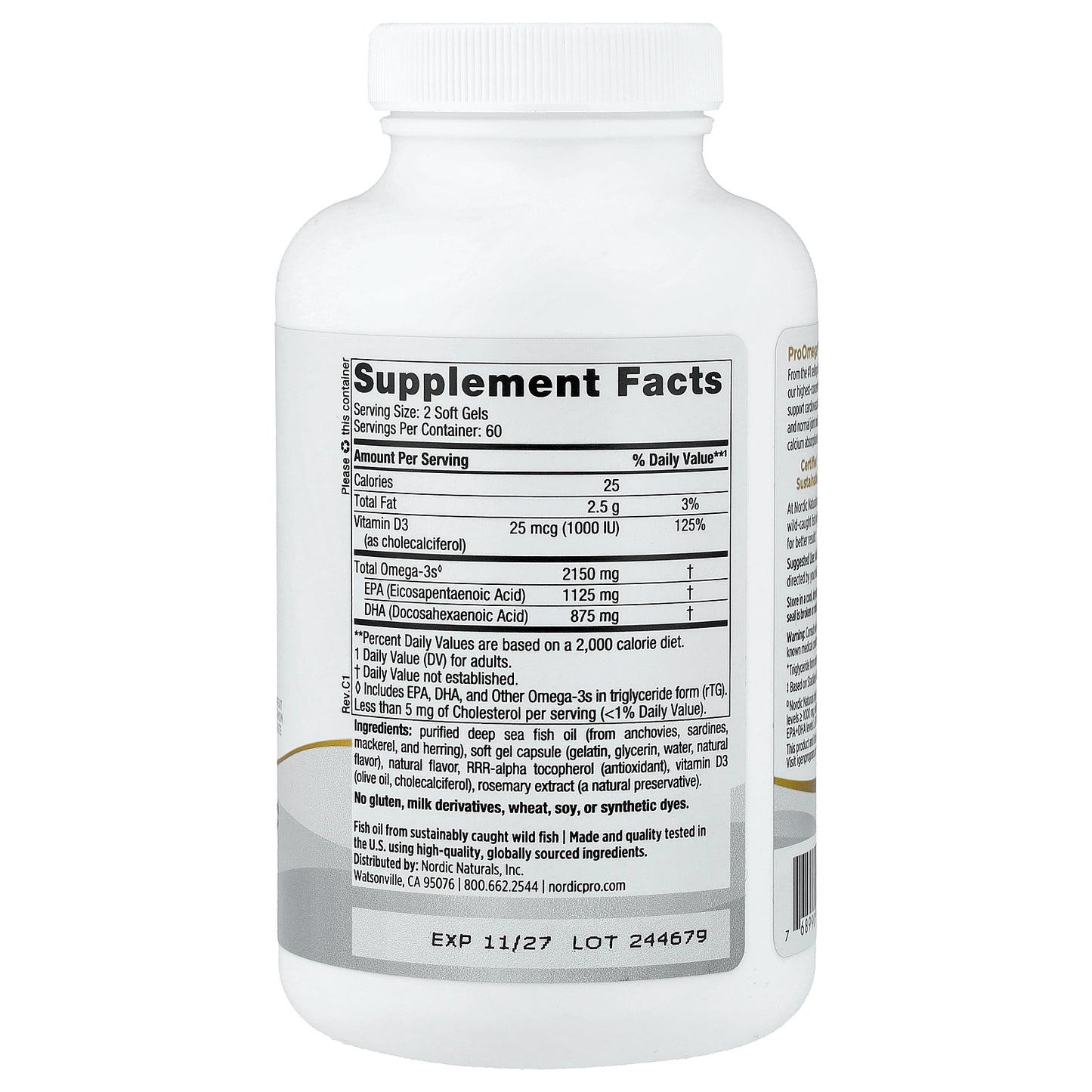 Nordic Naturals, ProOmega® 2000-D, Lemon, 120 Soft Gels