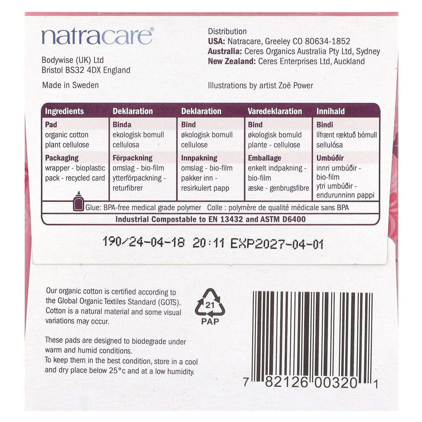 Natracare, Ultra Extra Pads, Long, 8 Pads