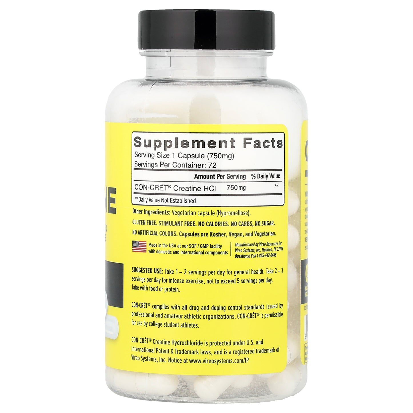 Con-Cret, Creatine HCl, 72 Capsules (750 mg per Capsule)