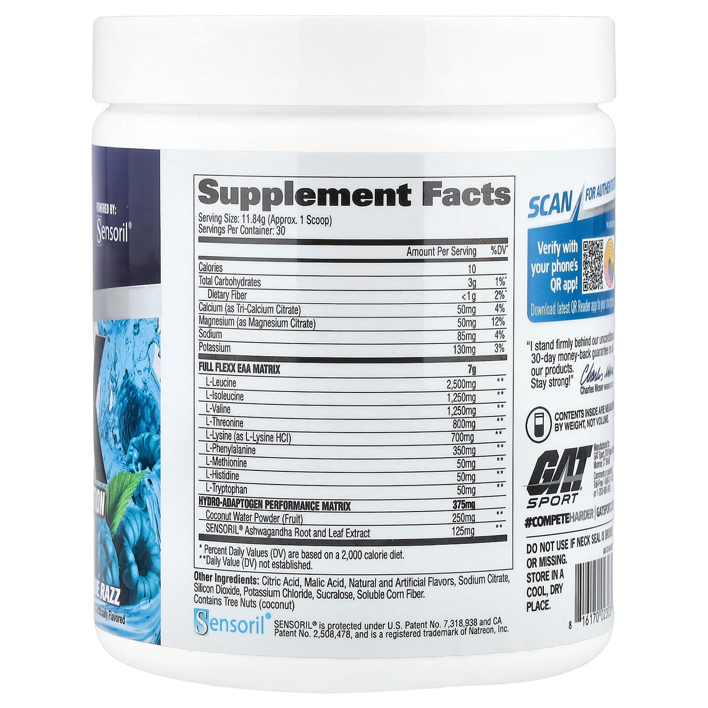 GAT, Flexx EAAs + Hydration, Blue Razz, 12.5 oz (355.2 g)