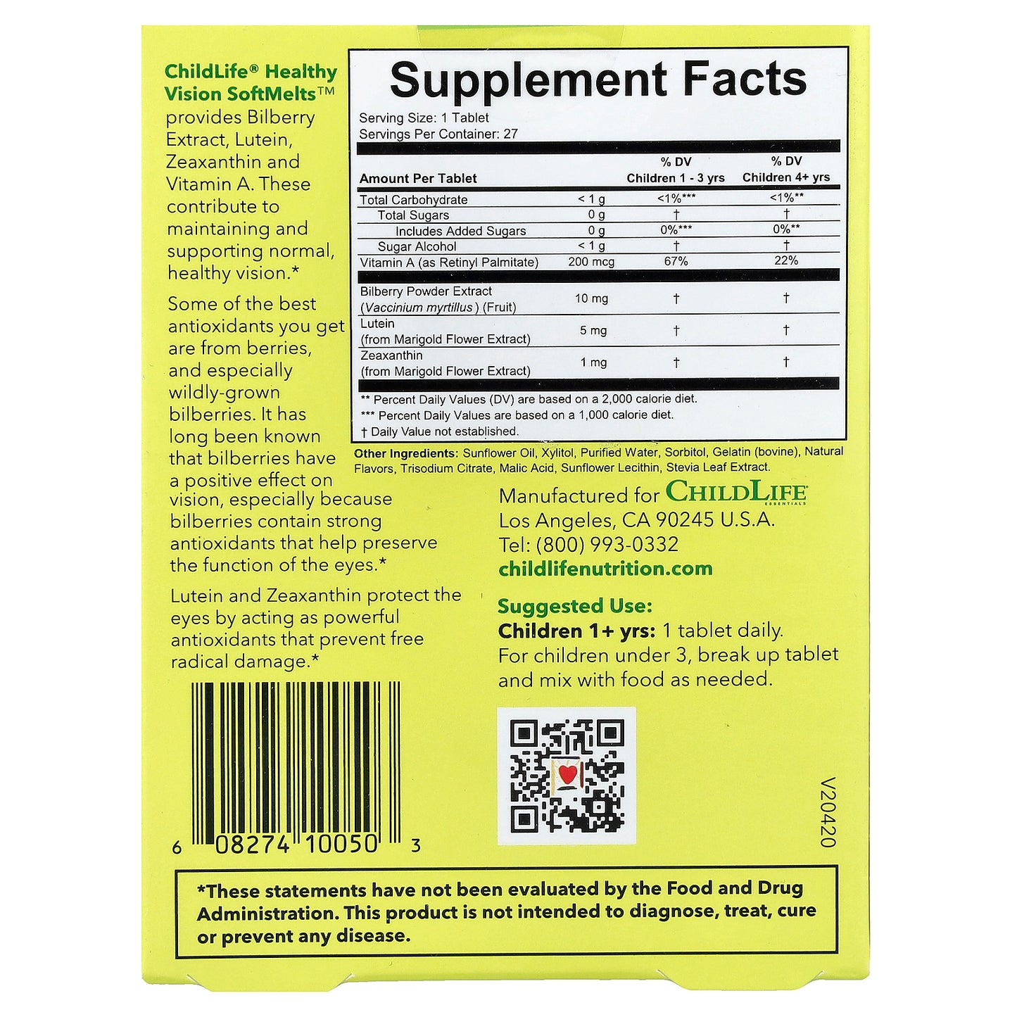 ChildLife Essentials, Healthy Vision SoftMelts™, Natural Berry, 27 Tablets