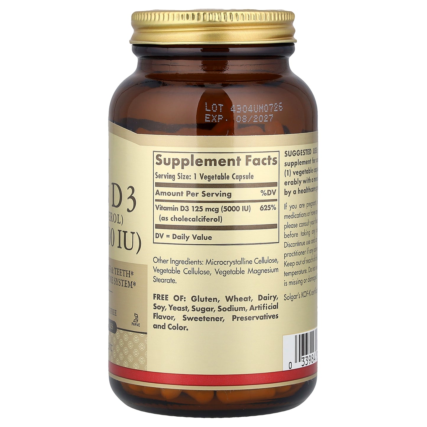 Solgar, Vitamin D3 (Cholecalciferol), 125 mcg (5,000 IU), 240 Vegetable Capsules