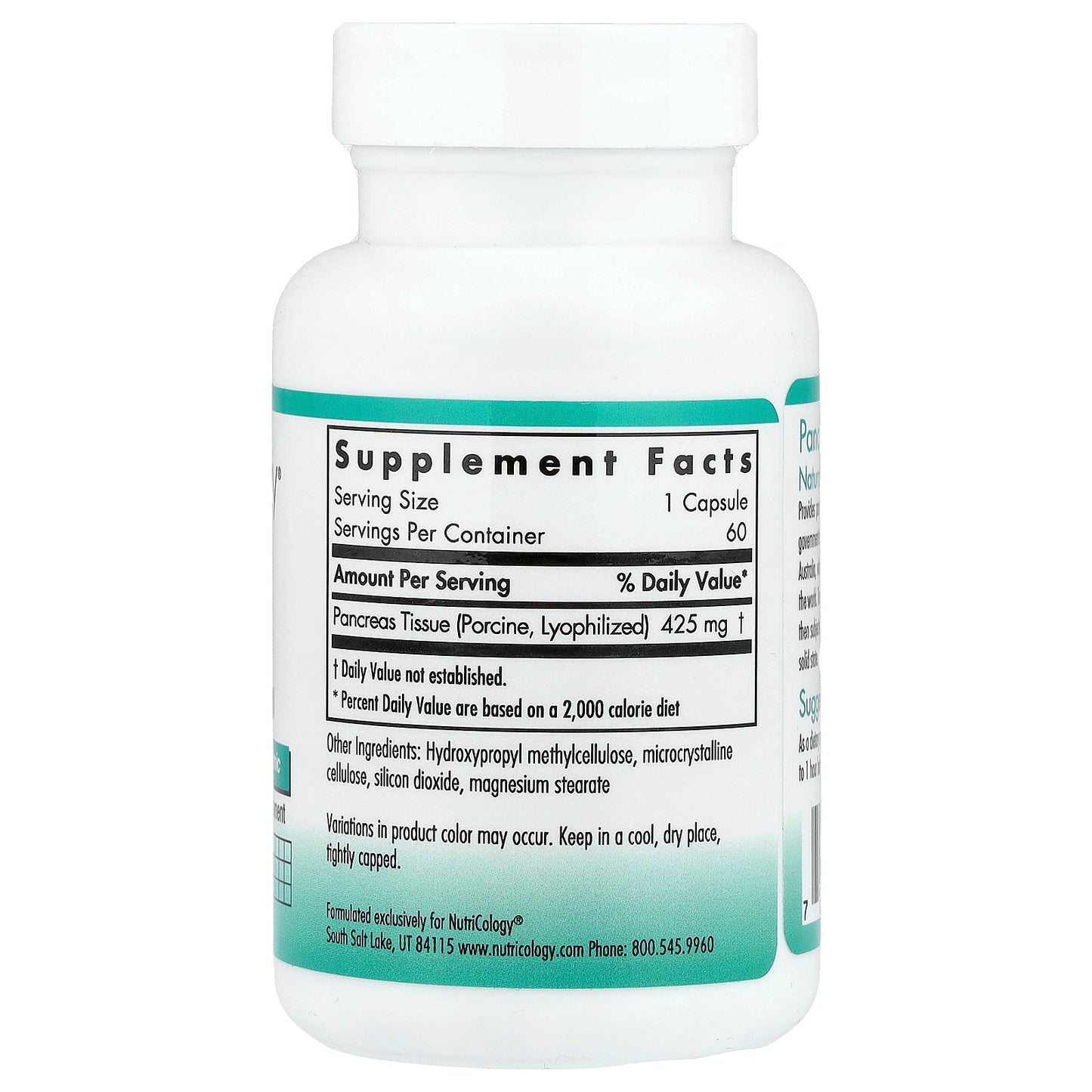 Nutricology, Pancreas, Natural Glandular (Pork), 60 Capsules (425 mg Per capsule)