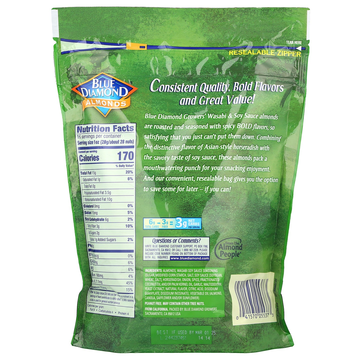 Blue Diamond, Almonds, Bold, Wasabi & Soy Sauce, 16 oz (454 g)