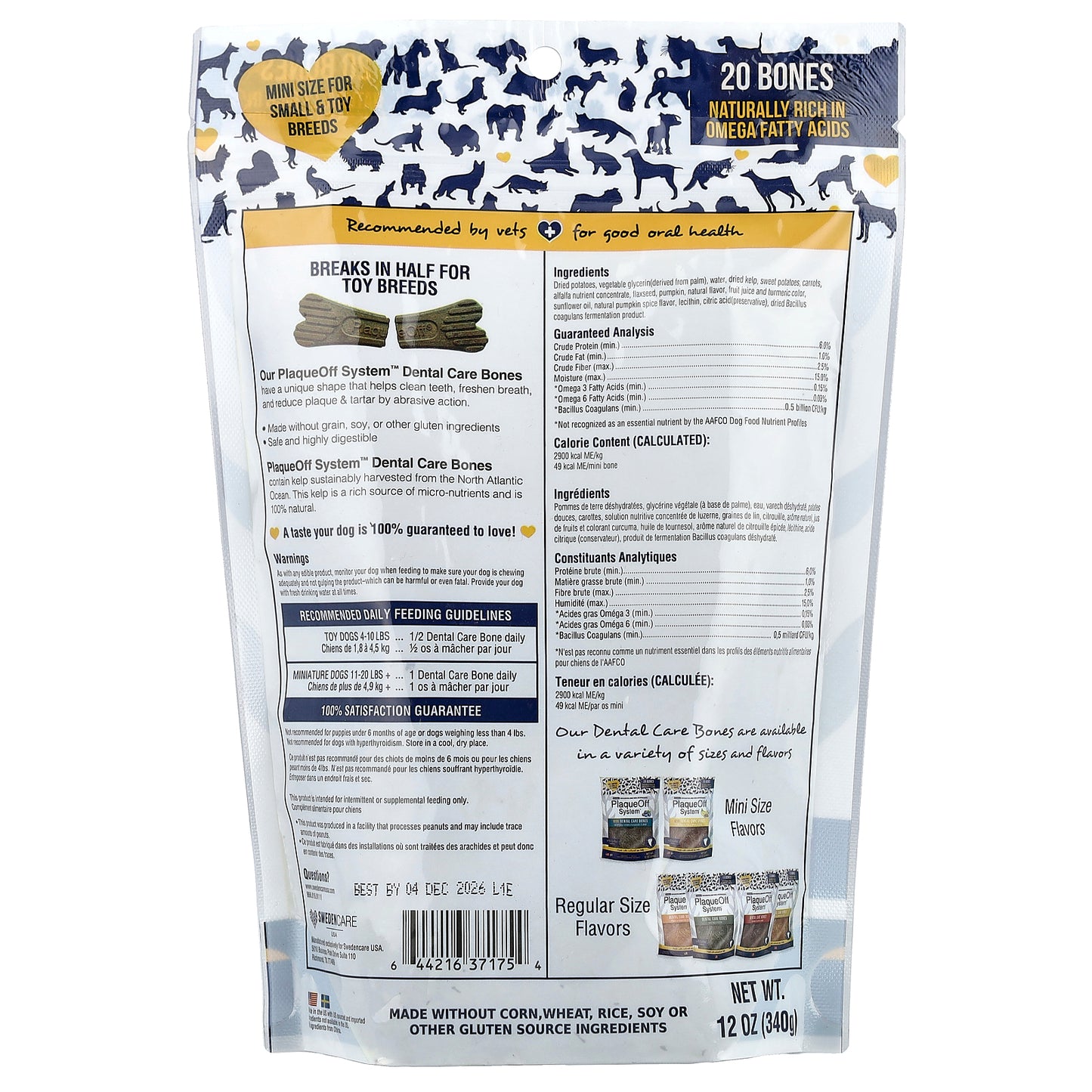 ProDen, PlaqueOff System™, Mini Dental Care Bones, For Small & Toy Breed Dogs, Vegetable Fusion, 20 Bones, 12 oz (340 g)