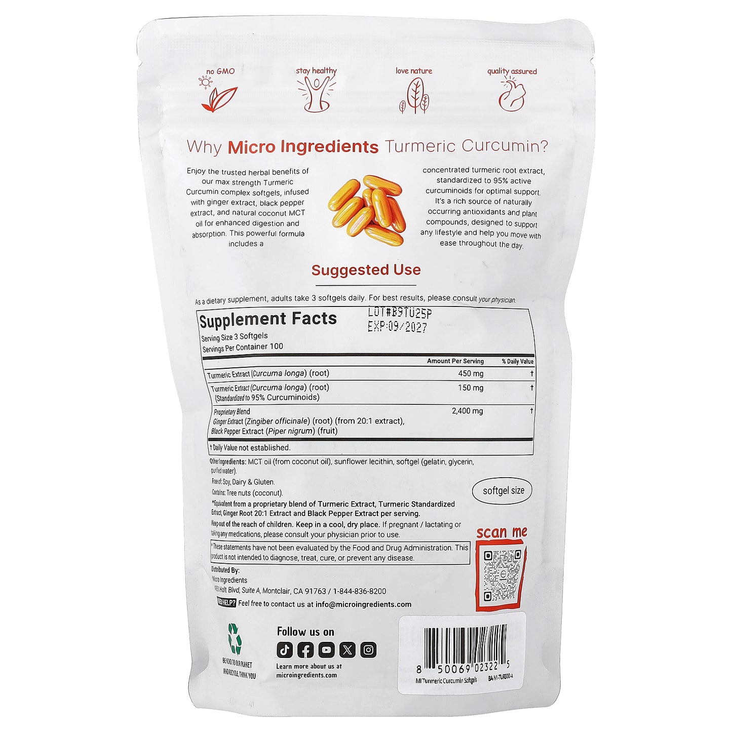 Micro Ingredients, Turmeric Curcumin, 300 Softgels