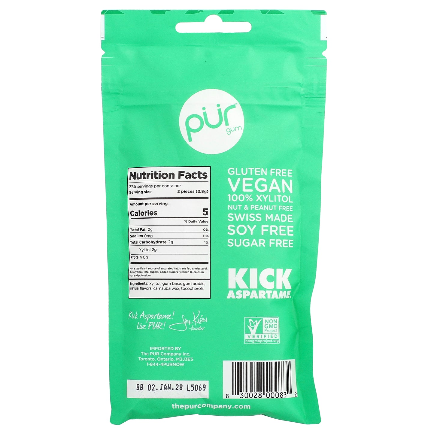 The PUR Company, Chewing Gum, Spearmint, 55 Pieces, 2.72 oz (77 g)