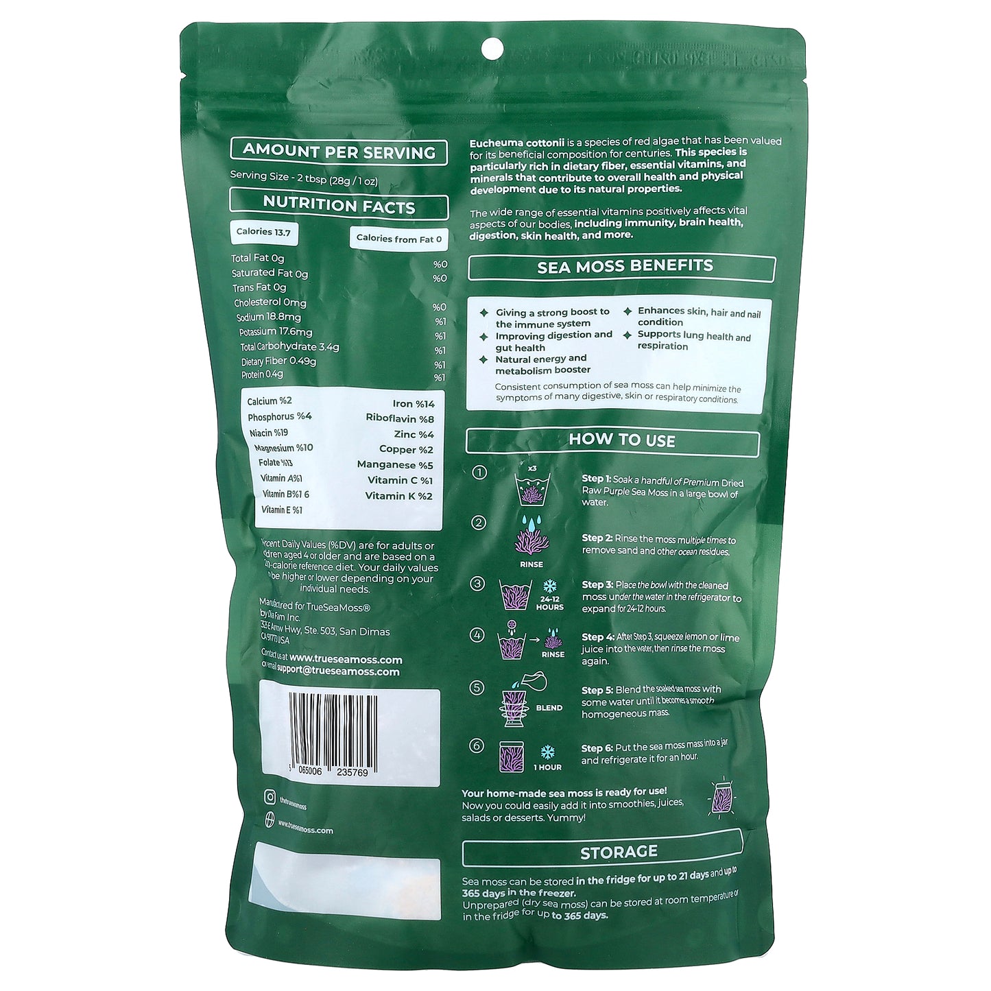 True Sea Moss, Purple Raw Sea Moss , 1 lb (453 g)