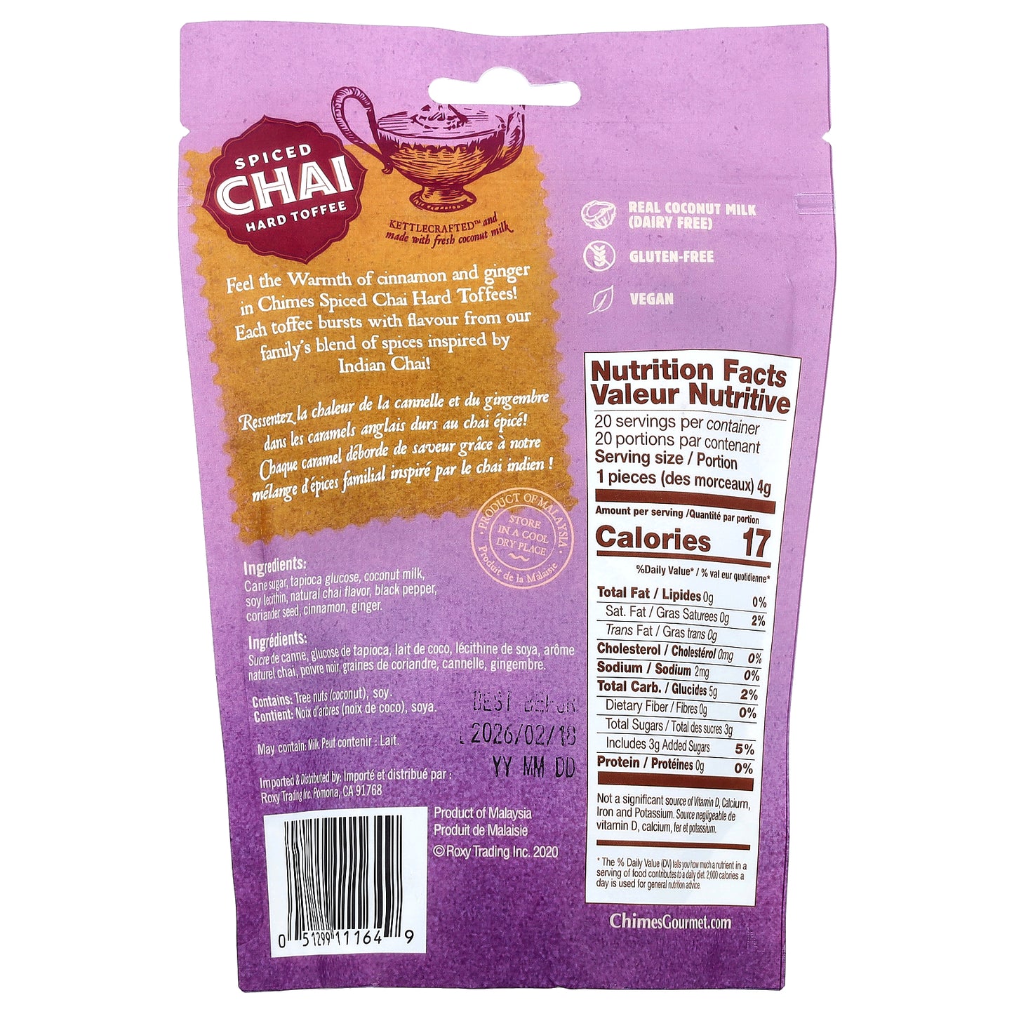 Chimes, Spiced Chai, Hard Toffee, 3.5 oz (100 g)