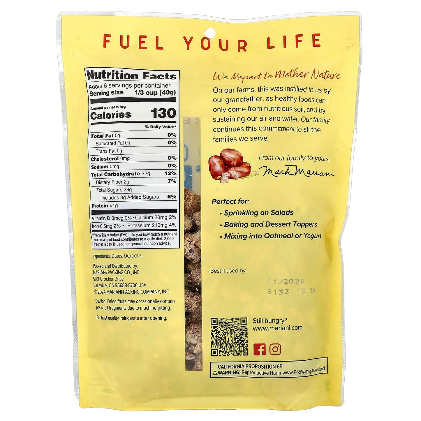 Mariani, Sweetened Chopped Dates, 8 oz (227 g)