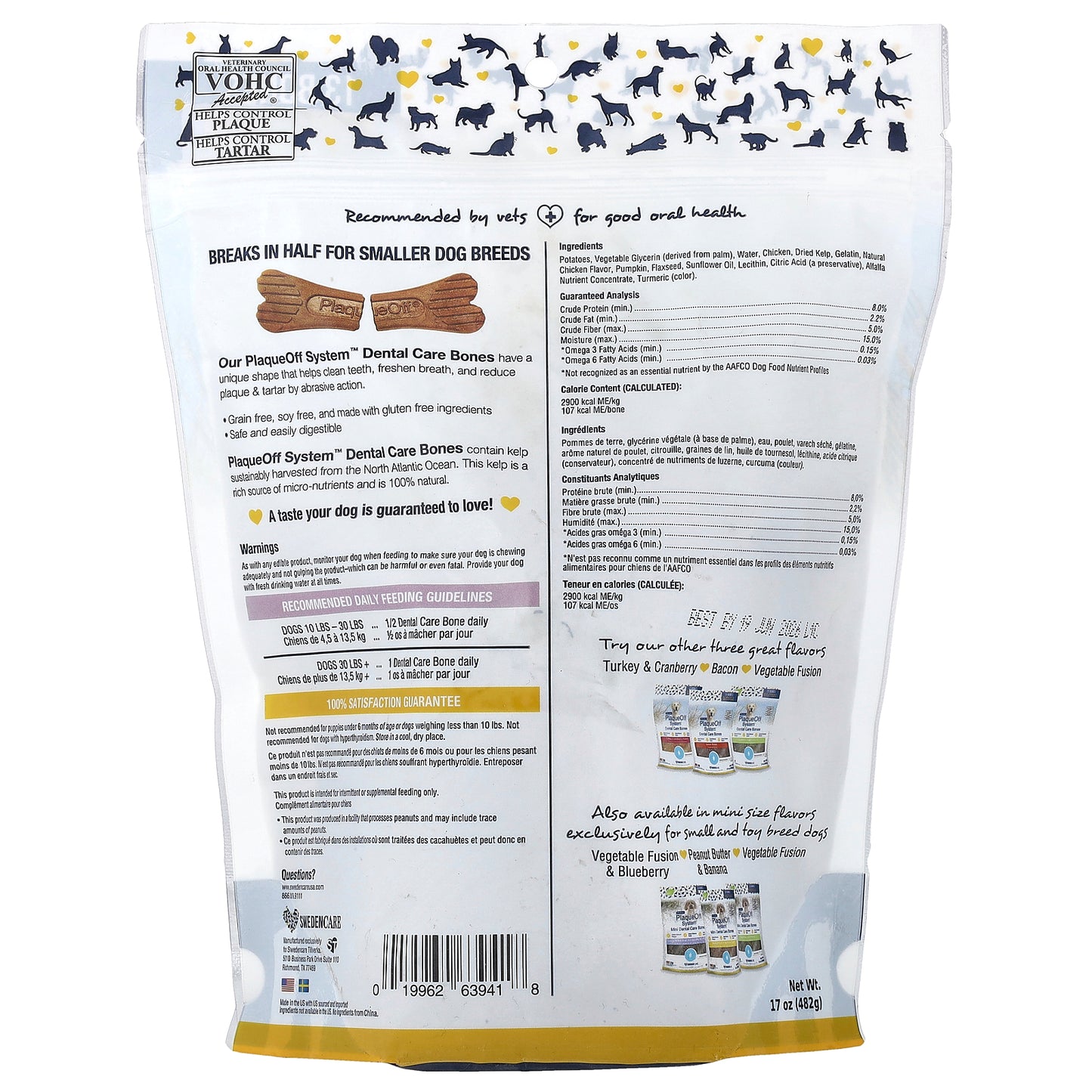 ProDen, PlaqueOff System™, Dental Care Bones, For Medium and Large Dogs, Chicken & Pumpkin, 13 Bones, 17 oz (482 g)