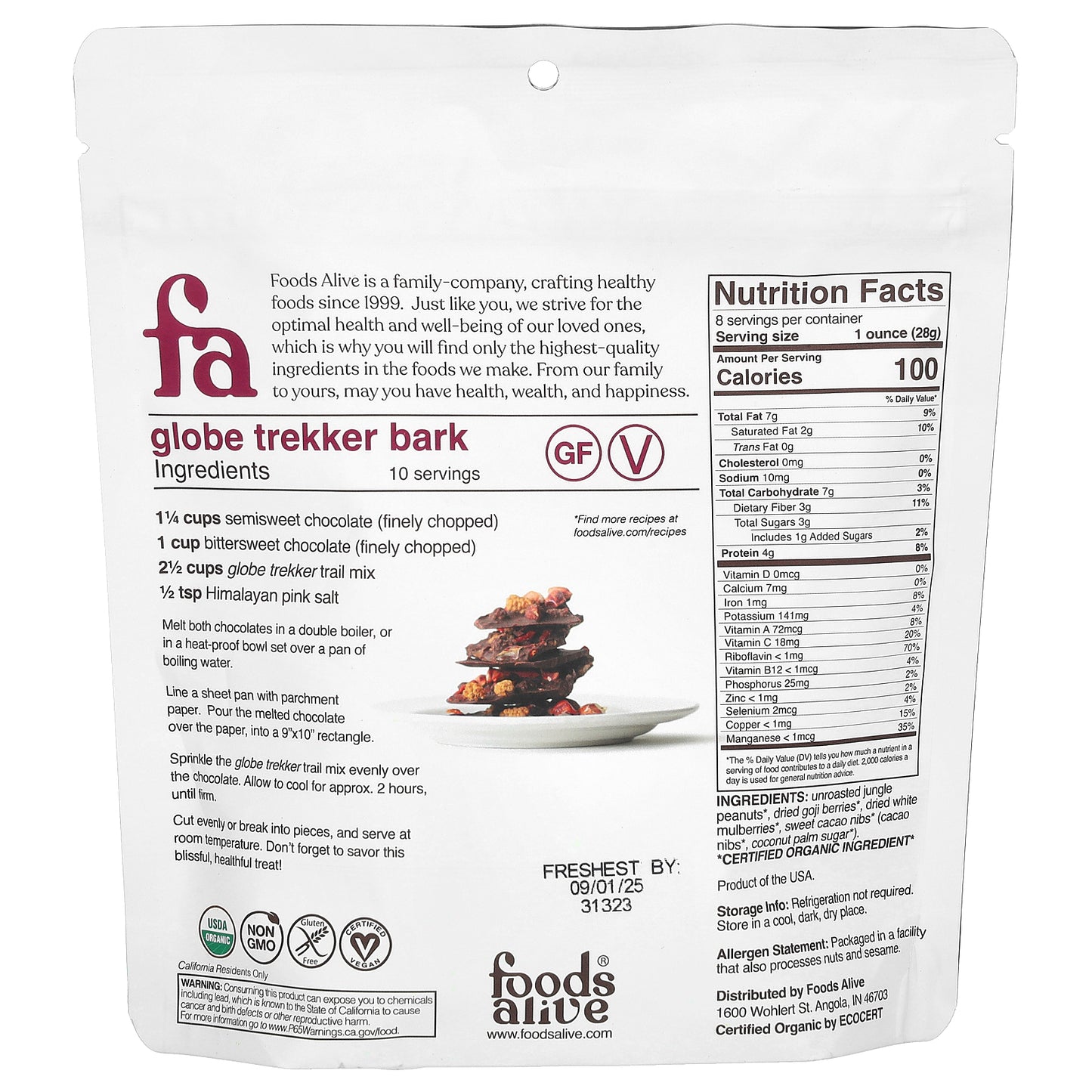 Foods Alive, Organic Trail Mix, Globe Trekker, 8 oz (227 g)