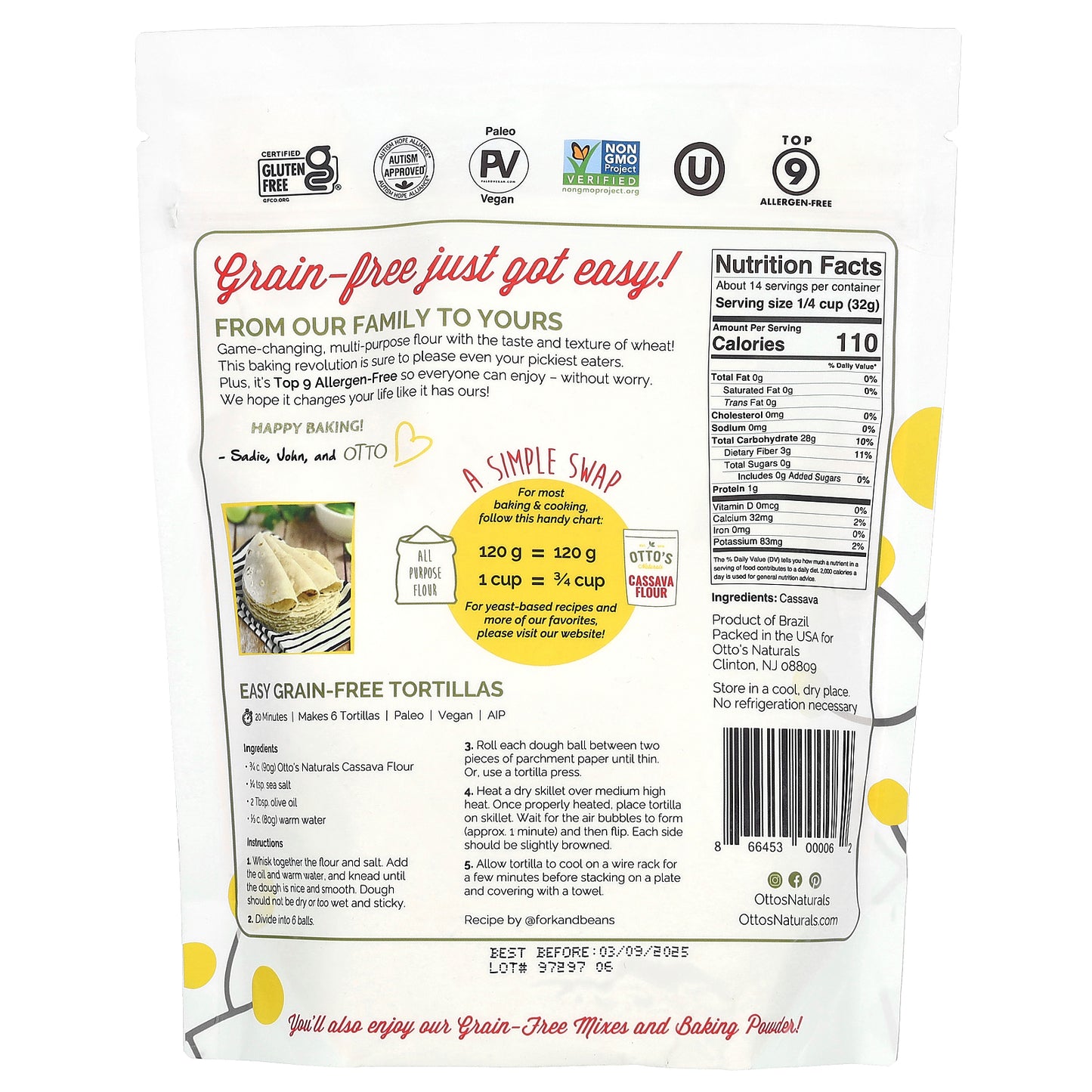 Otto's Naturals, Multi-Purpose Cassava Flour, 16 oz (453 g)