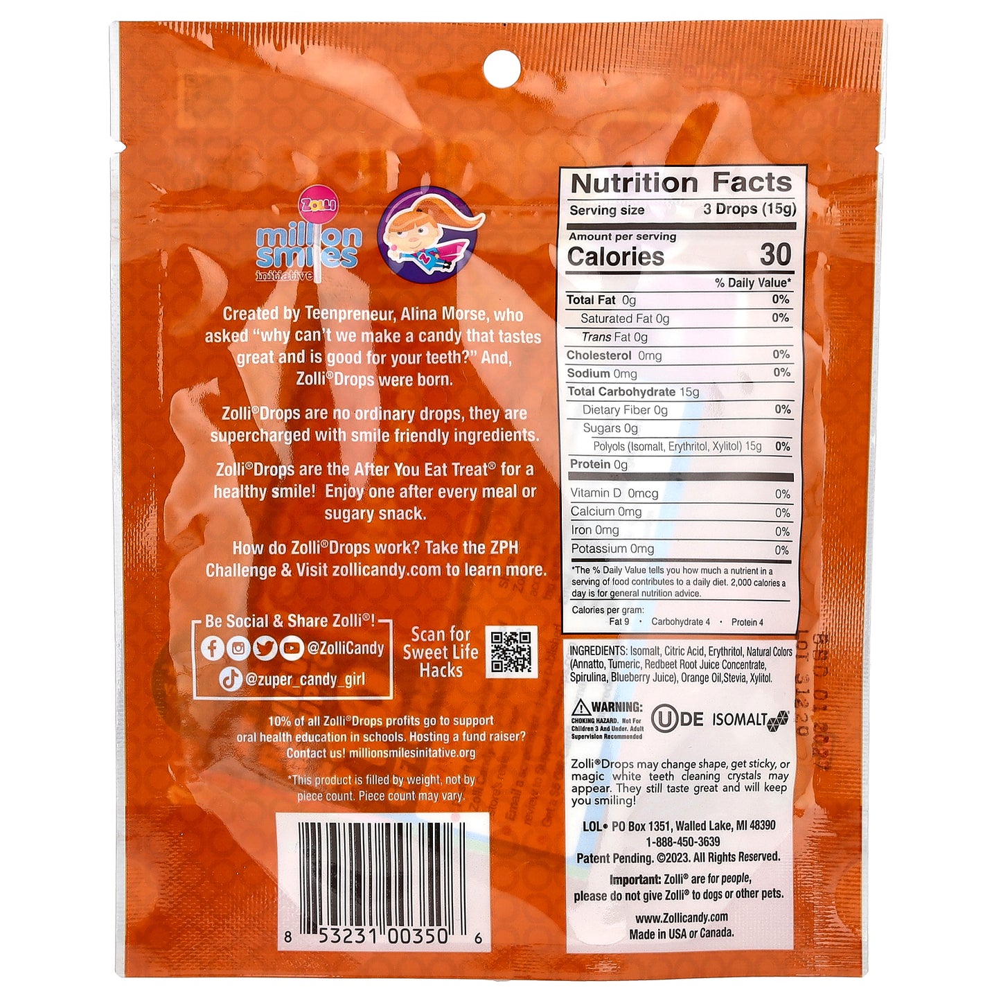 Zollipops, Zolli Drops, The Clean Teeth Drops, Delicious Fruit, 1.6 oz