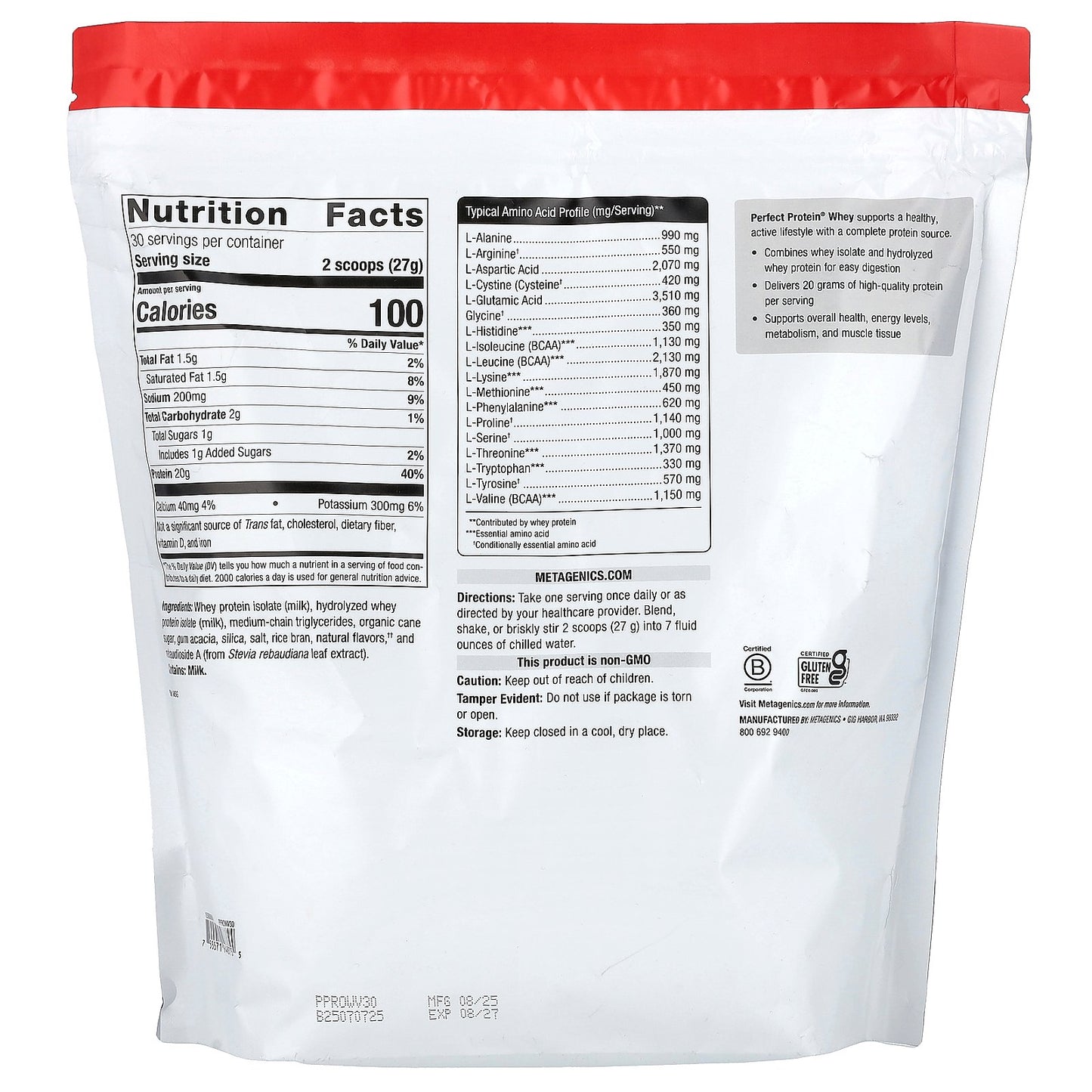 Metagenics, Perfect Protein® Whey, Natural Vanilla , 1 lb 12.57 oz (810 g)