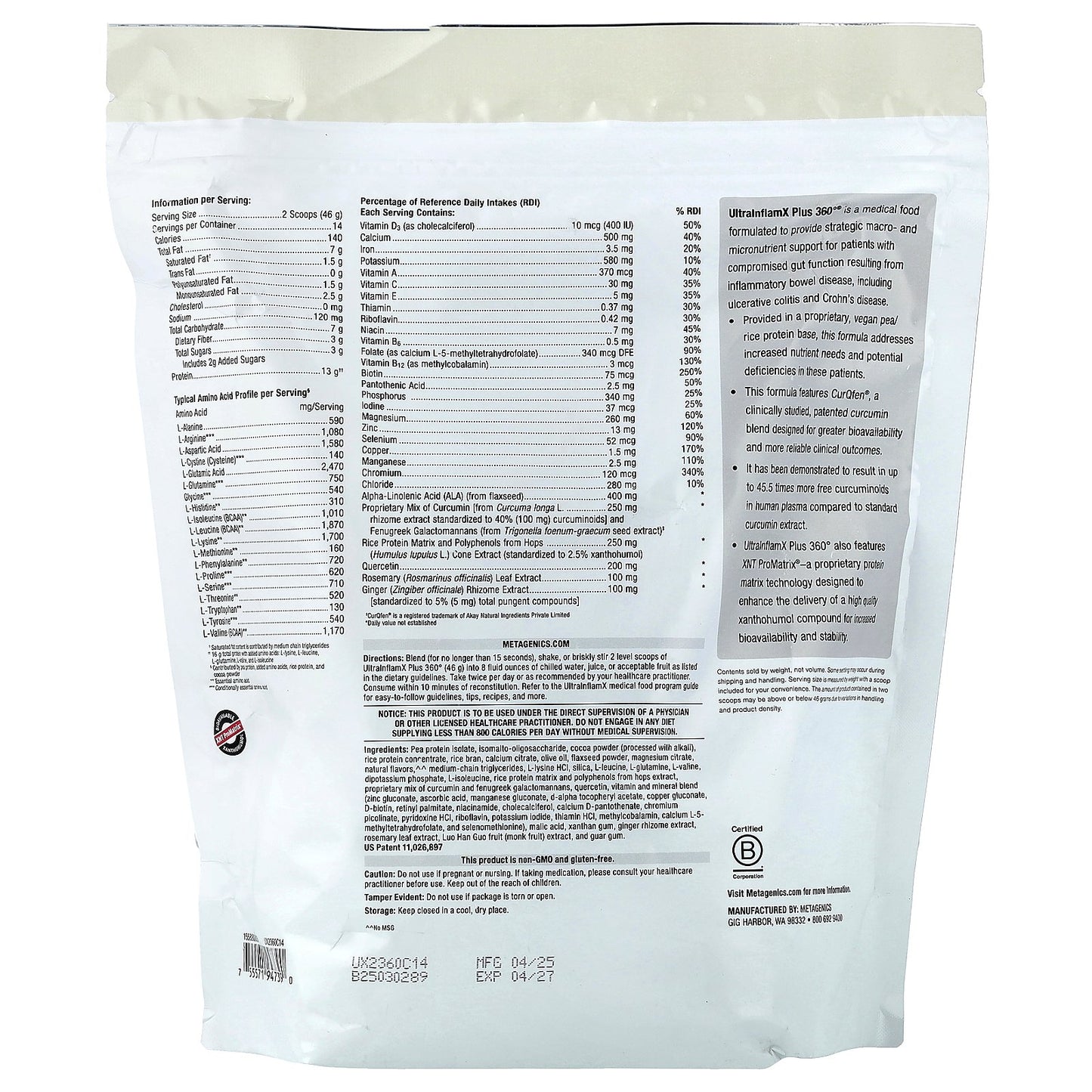 Metagenics, UltralnflamX Plus 360°®, Medical Food, Chocolate Orange, 22.72 oz (644 g)