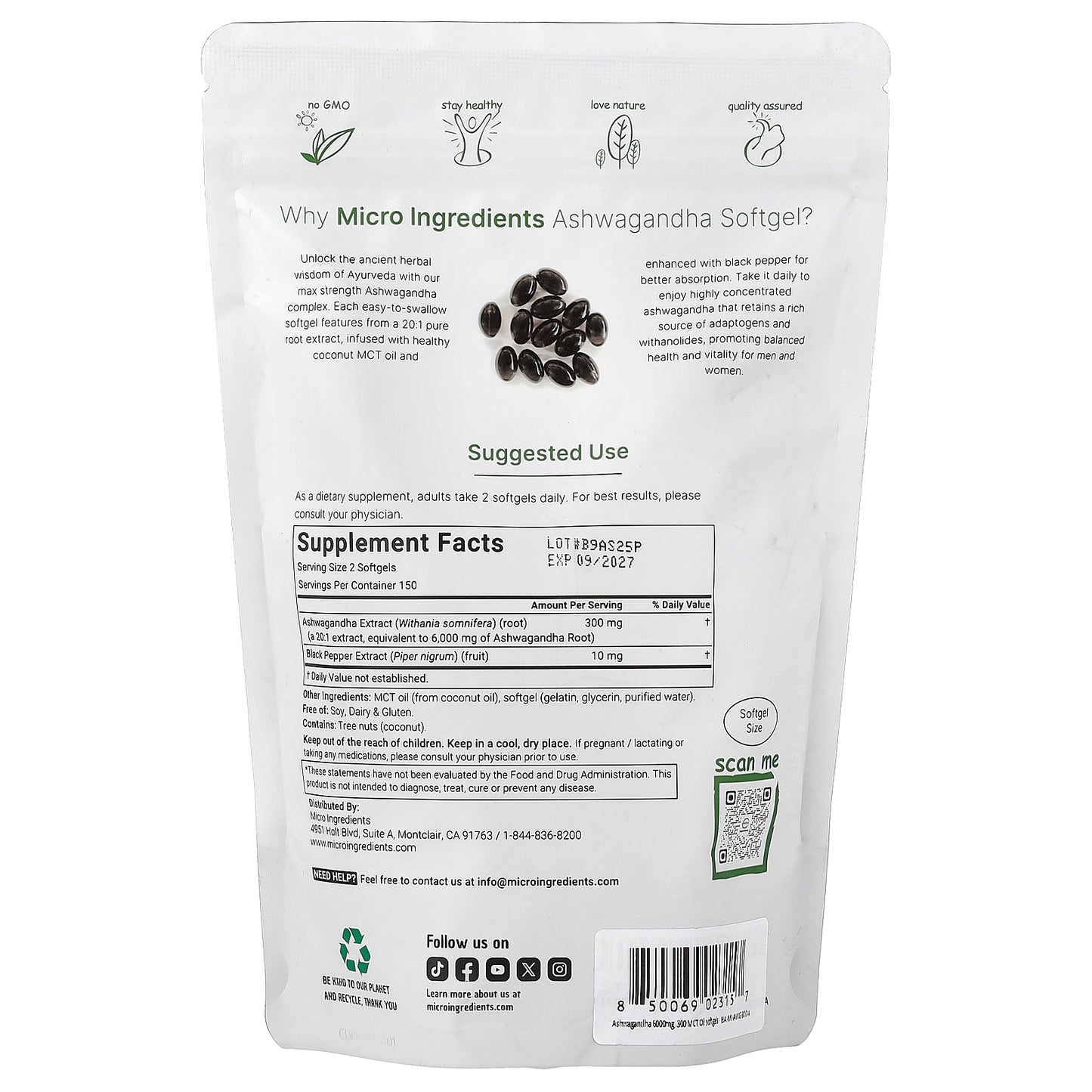 Micro Ingredients, Ashwagandha, 300 Softgels