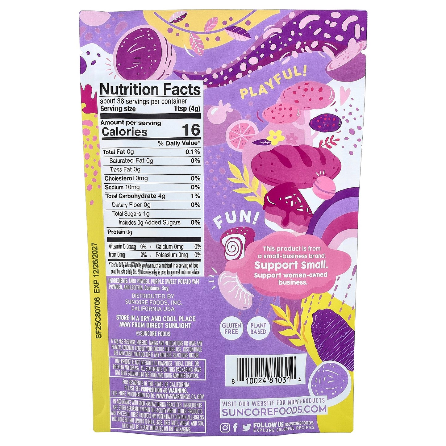 Suncore Foods, Lilac Taro Yam, Taro and Purple Sweet Potato Yam Powder, 5 oz (142 g)