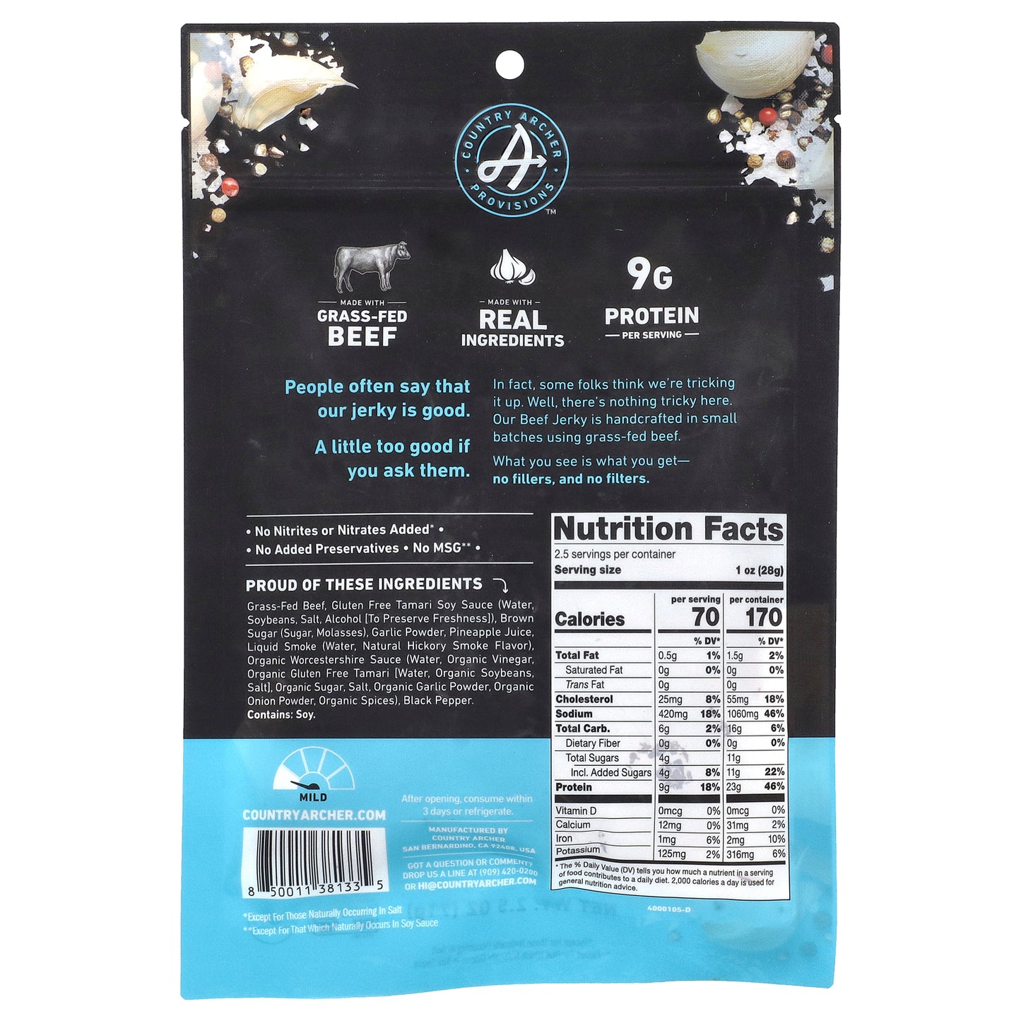 Country Archer Jerky, Grass-Fed Beef Jerky, Original, 2.5 oz (71 g)