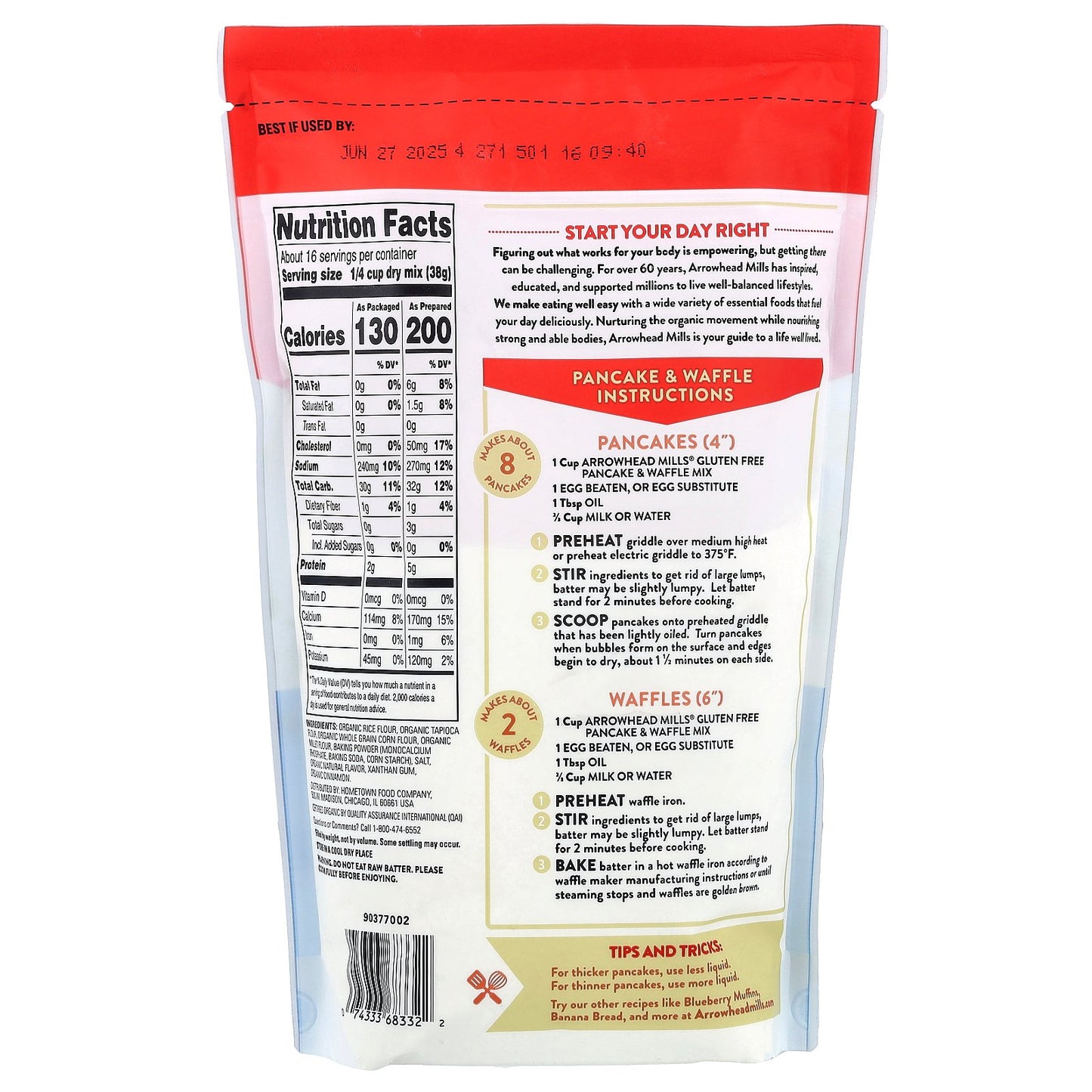 Arrowhead Mills, Organic Gluten Free Pancake & Waffle Mix, 22 oz (623 g)