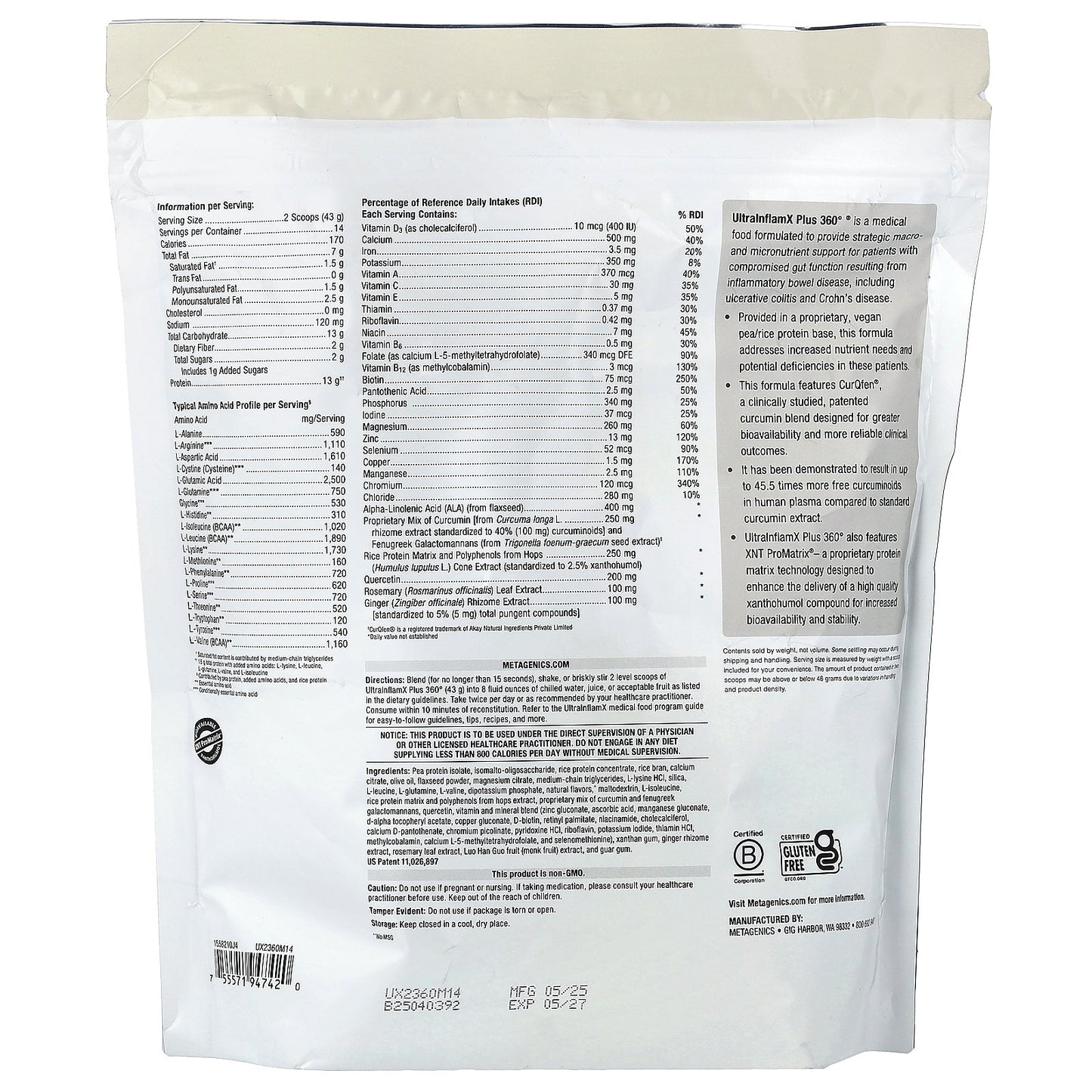 Metagenics, UltraInflamX Plus 360°®, Tropical Mango, 21.23 oz (602 g)