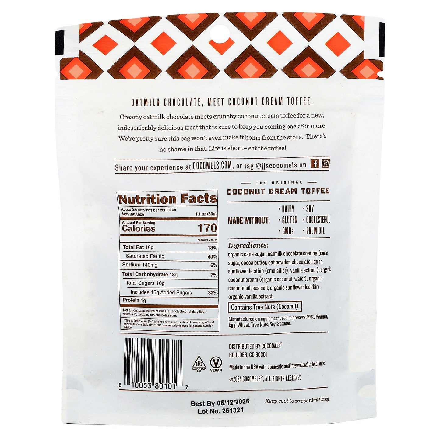 Cocomels, Toffee Bark, Creamy Chocolate & Crunchy Toffee, 3.5 oz (99 g)