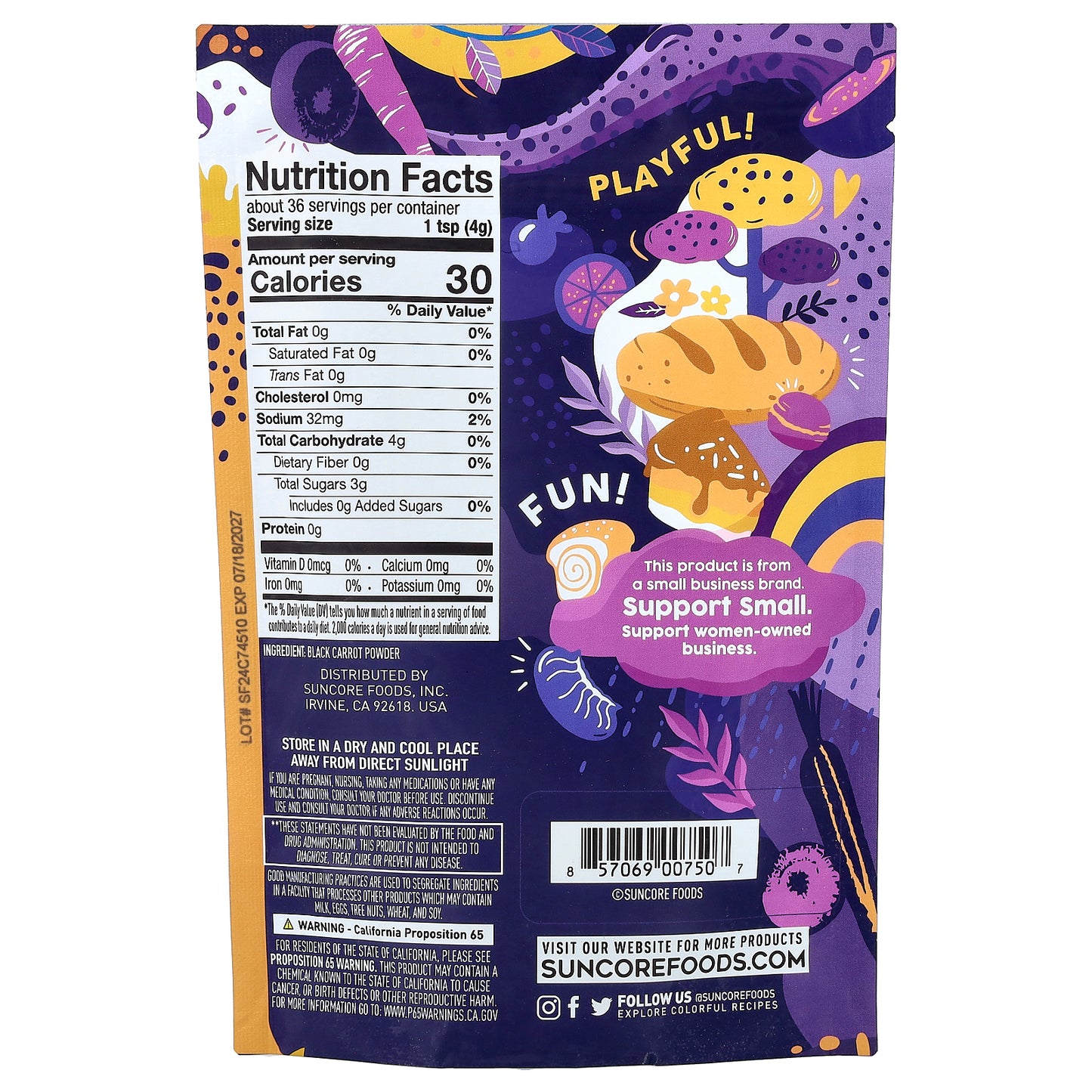 Suncore Foods, Ebony Carrot, Black Carrot Powder, 5 oz (142 g)