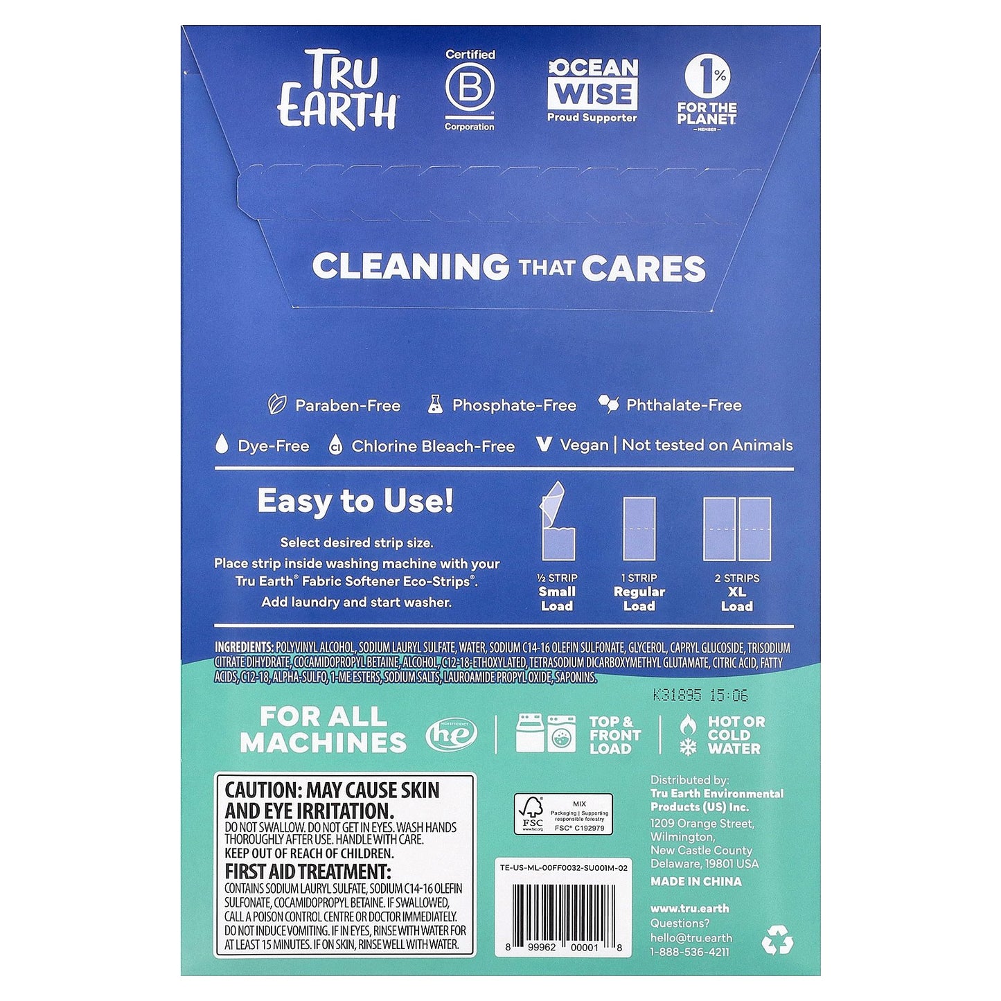 Tru Earth, Laundry Detergent Sheets, Fragrance Free, 32 Eco-Strips