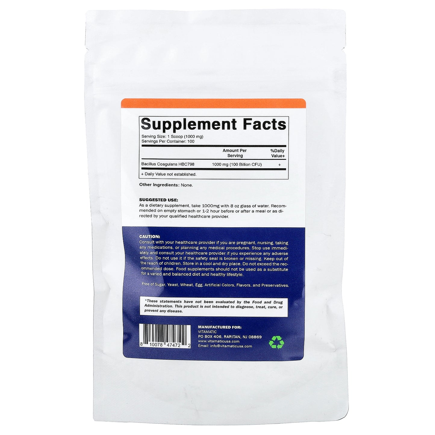 Vitamatic, Bacillus Coagulans, 3.5 oz (100 g)