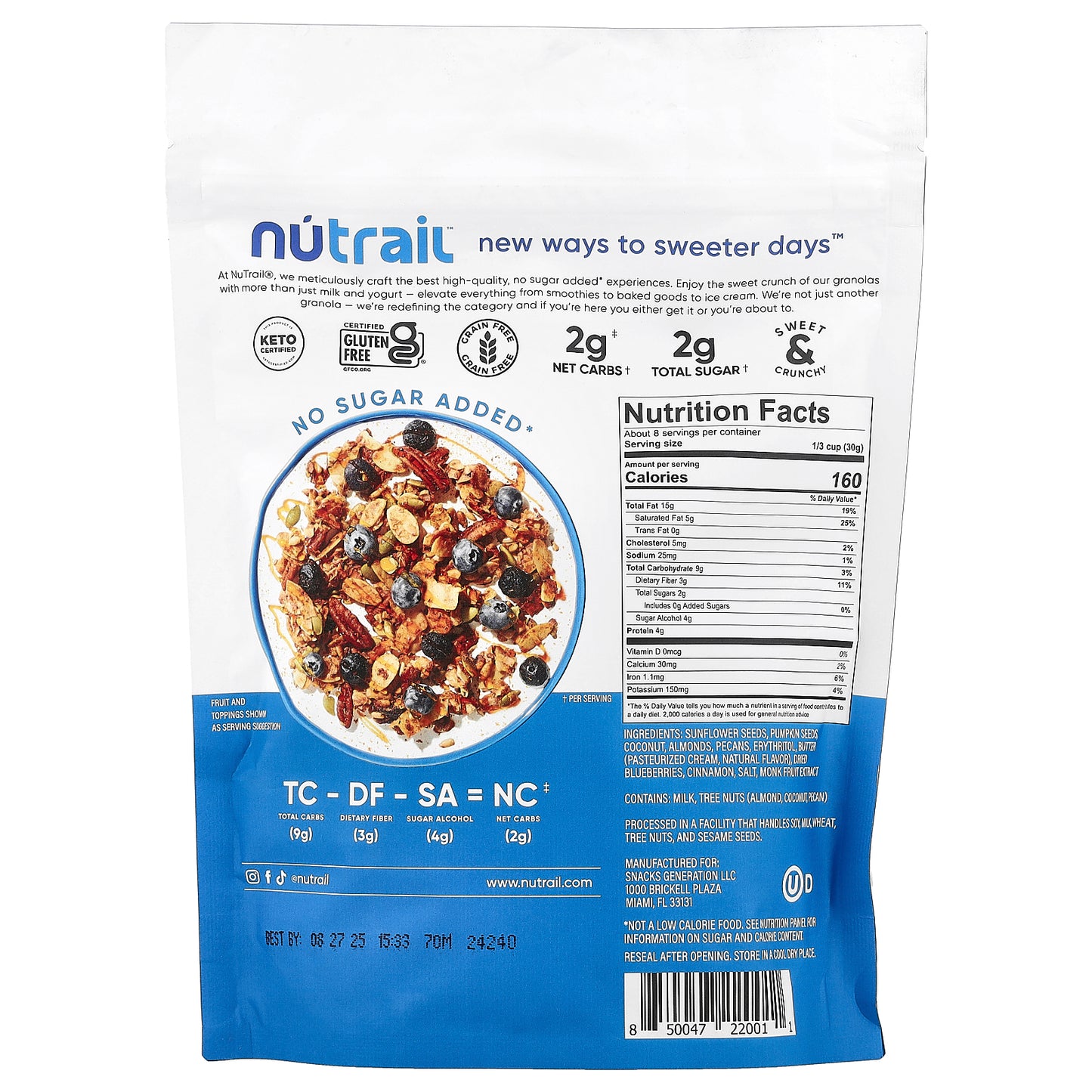 NuTrail, Nut Granola, Blueberry Cinnamon, 8 oz (227 g)