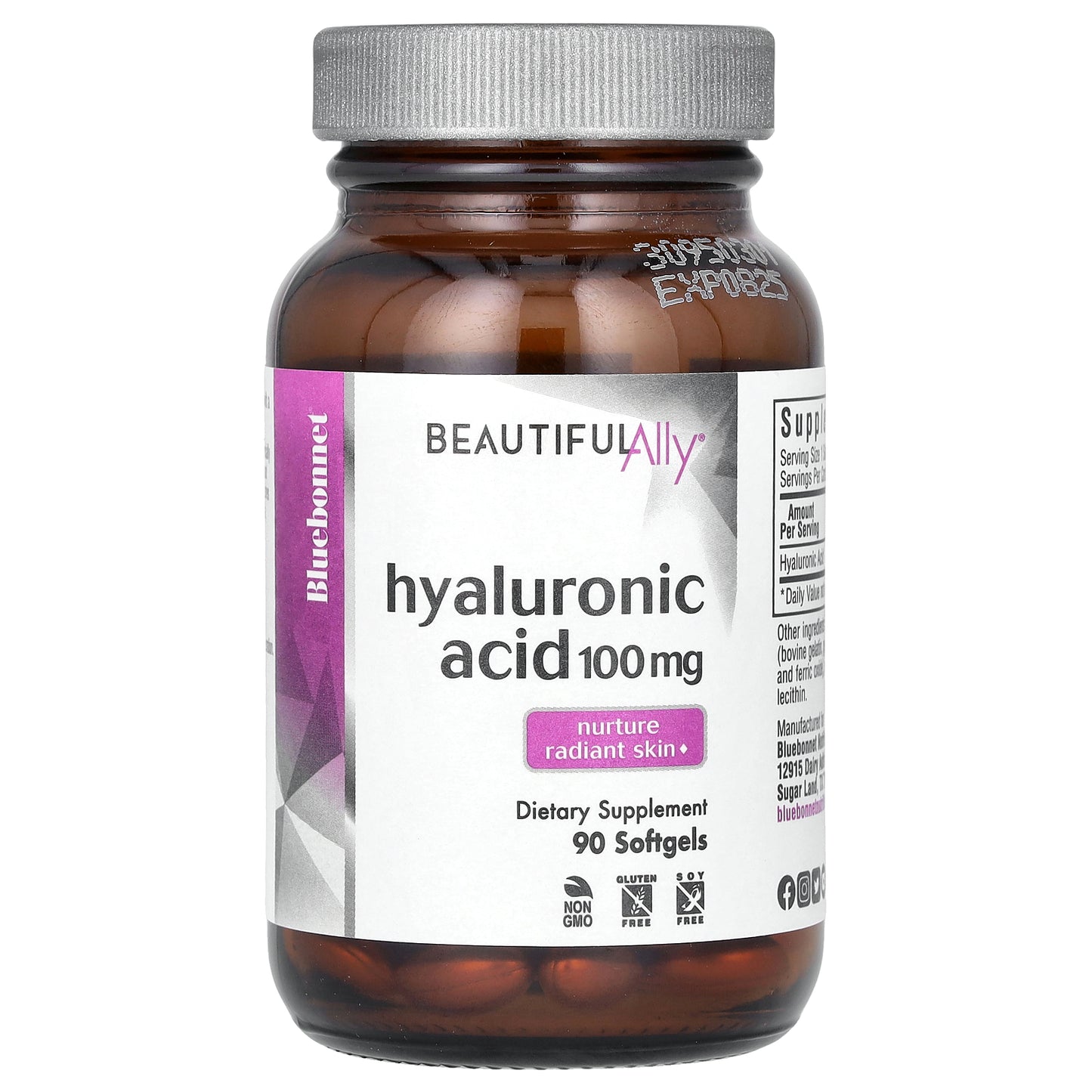 Bluebonnet Nutrition, Beautiful Ally, Hyaluronic Acid, 100 mg, 90 Softgels